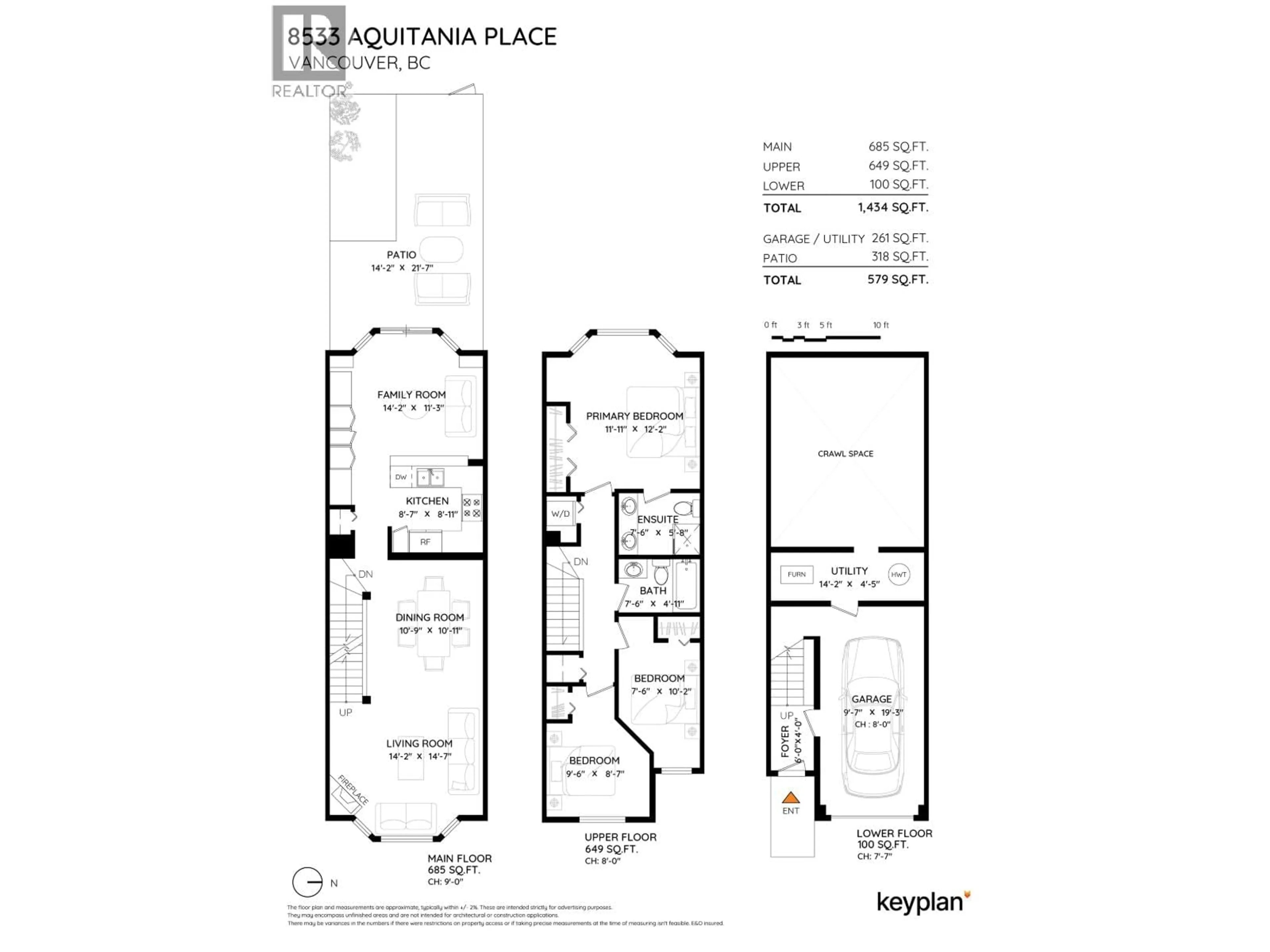Floor plan for 8533 AQUITANIA PLACE, Vancouver British Columbia V5S4V7