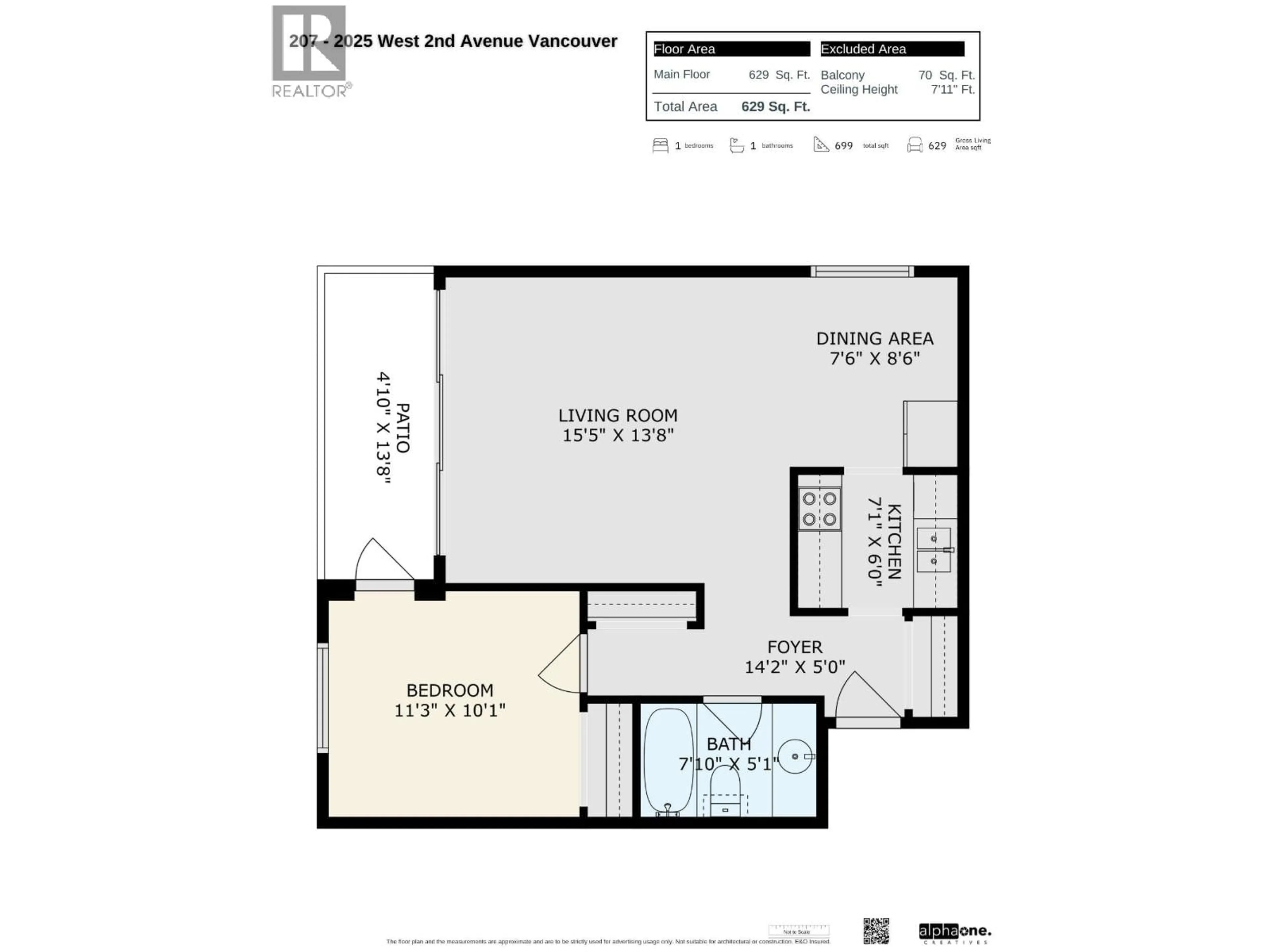 Floor plan for 207 - 2025 2ND AVENUE, Vancouver British Columbia V6J1J6
