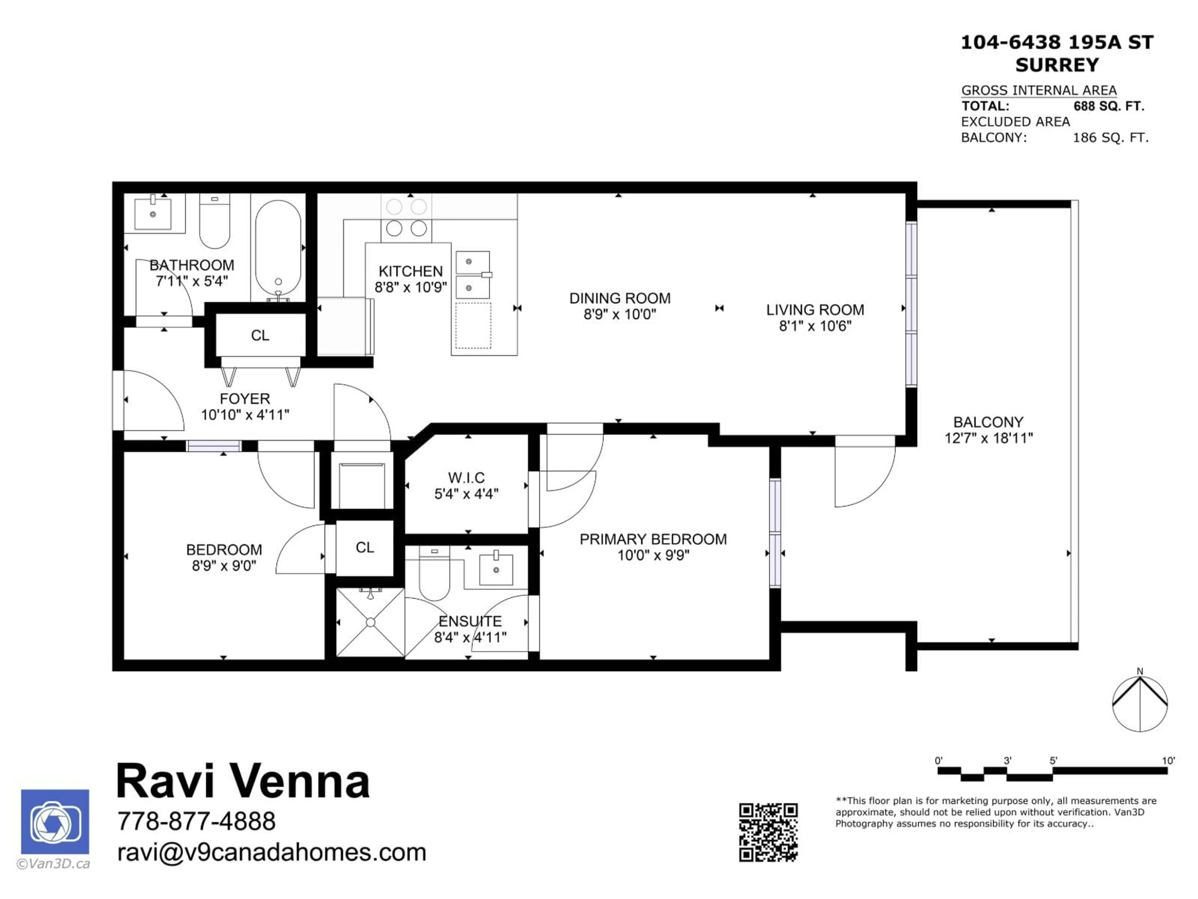 Floor plan for 104 - 6438 195A, Surrey British Columbia V4N6R5