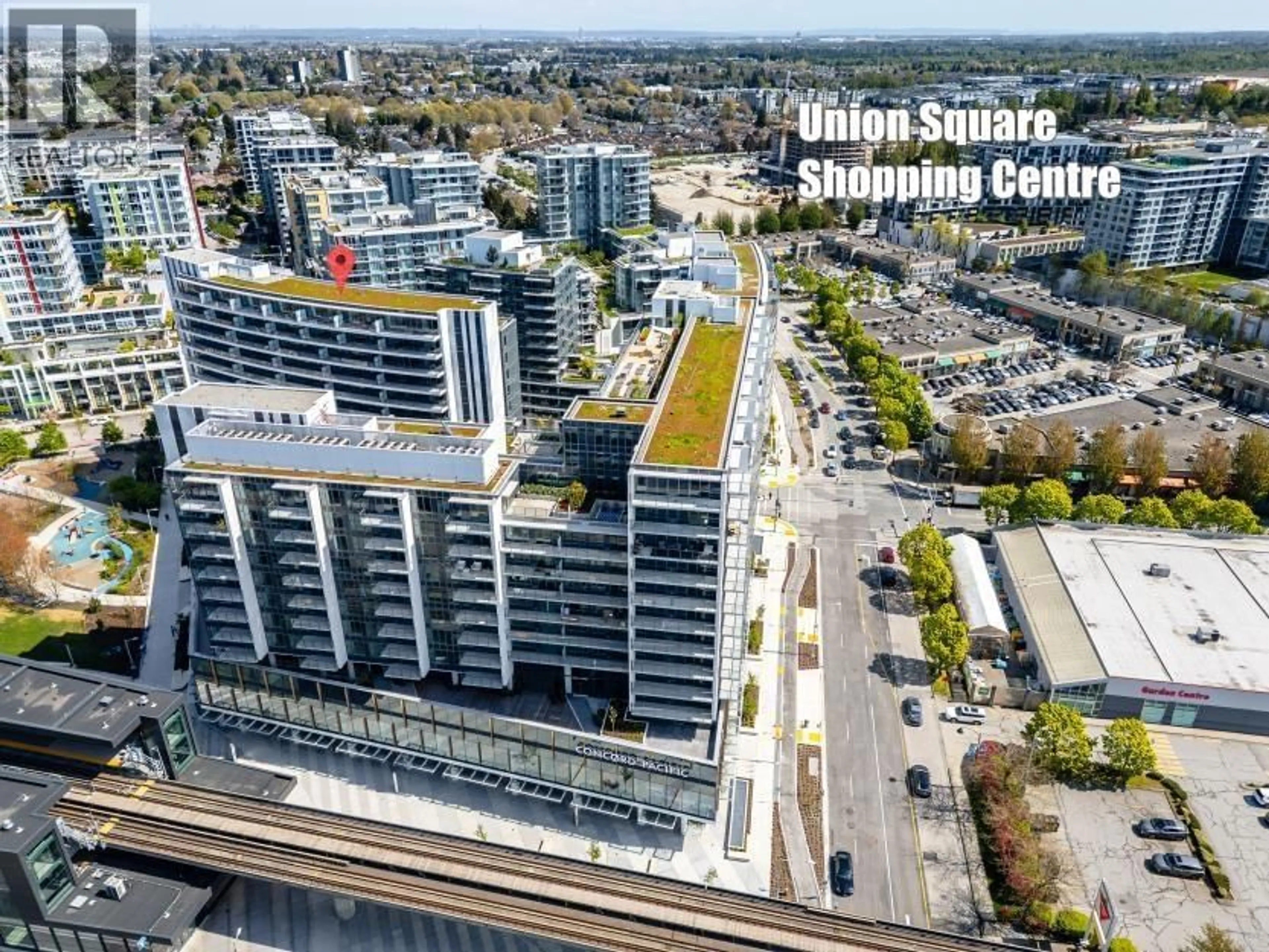 A pic from outside/outdoor area/front of a property/back of a property/a pic from drone, city buildings view from balcony for 581 - 8671 HAZELBRIDGE WAY, Richmond British Columbia V6X1R3