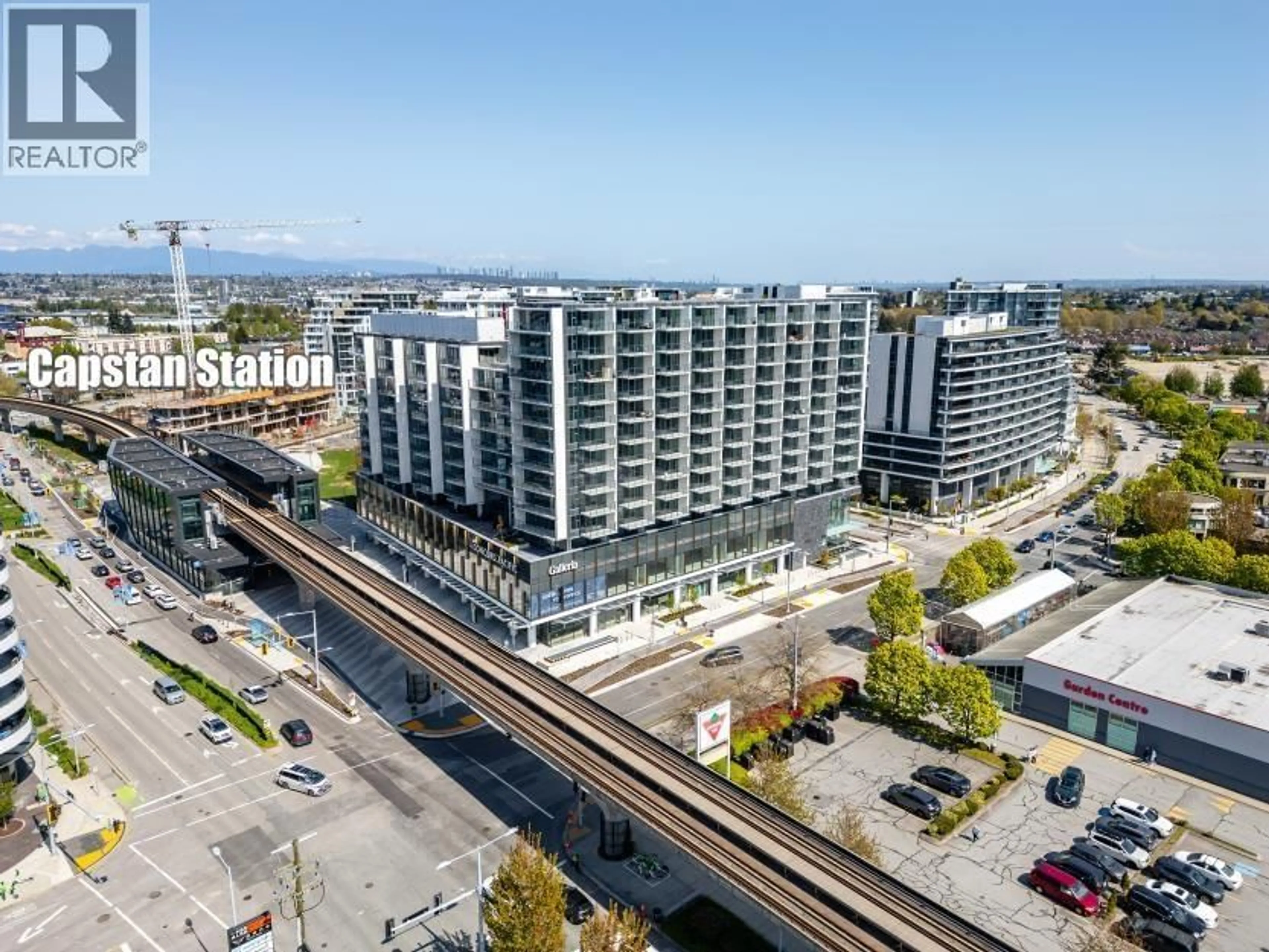A pic from outside/outdoor area/front of a property/back of a property/a pic from drone, city buildings view from balcony for 581 - 8671 HAZELBRIDGE WAY, Richmond British Columbia V6X1R3