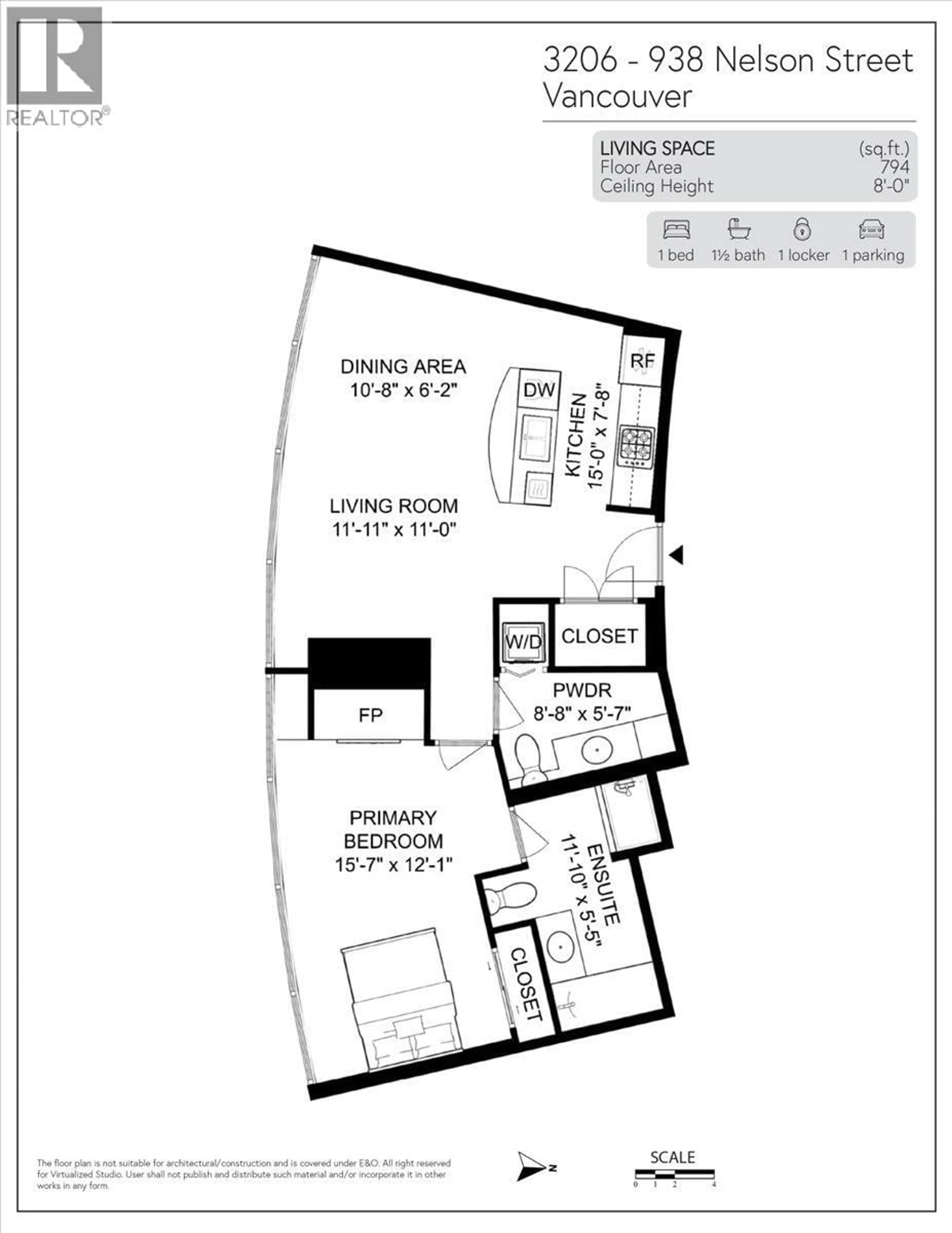 Floor plan for 3206 - 938 NELSON STREET, Vancouver British Columbia V6Z3A7