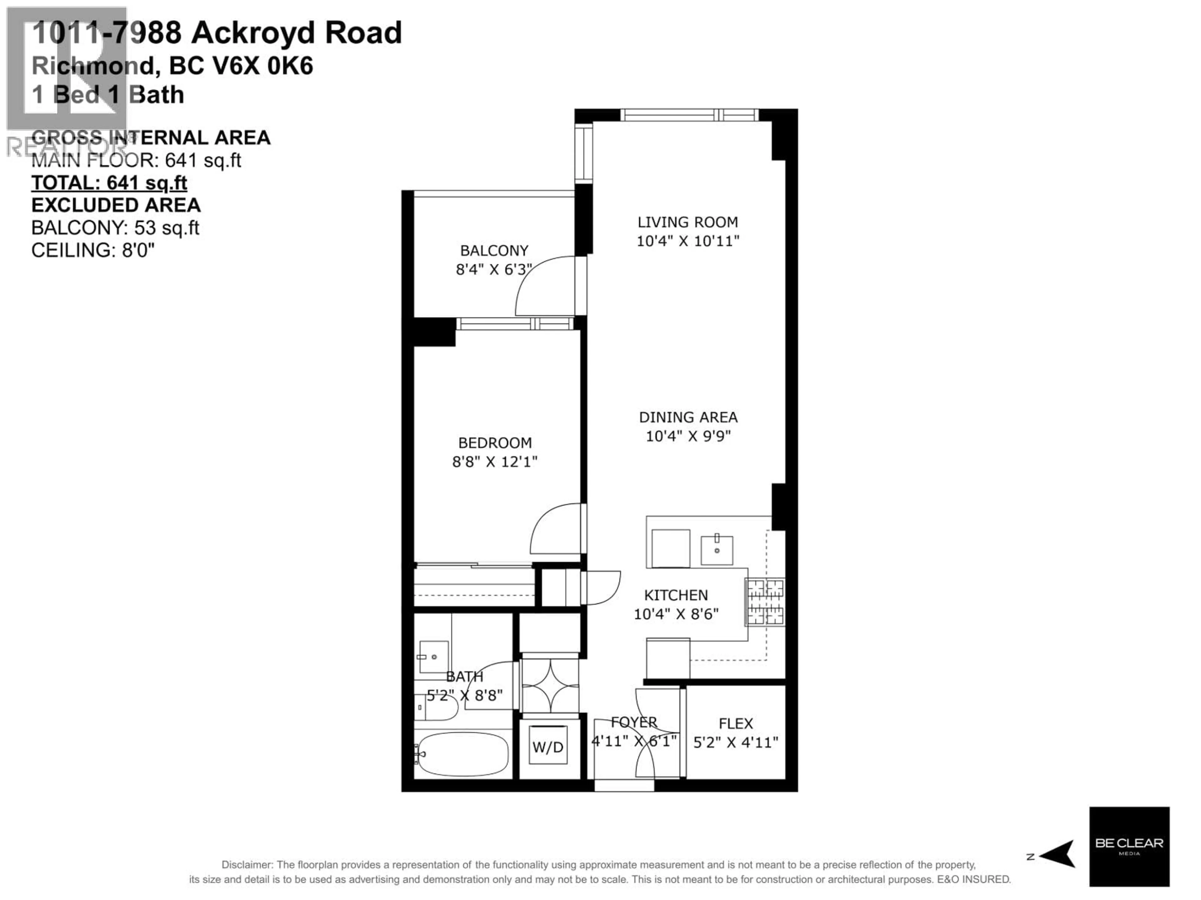 Floor plan for 1011 - 7988 ACKROYD ROAD, Richmond British Columbia V6X0K6