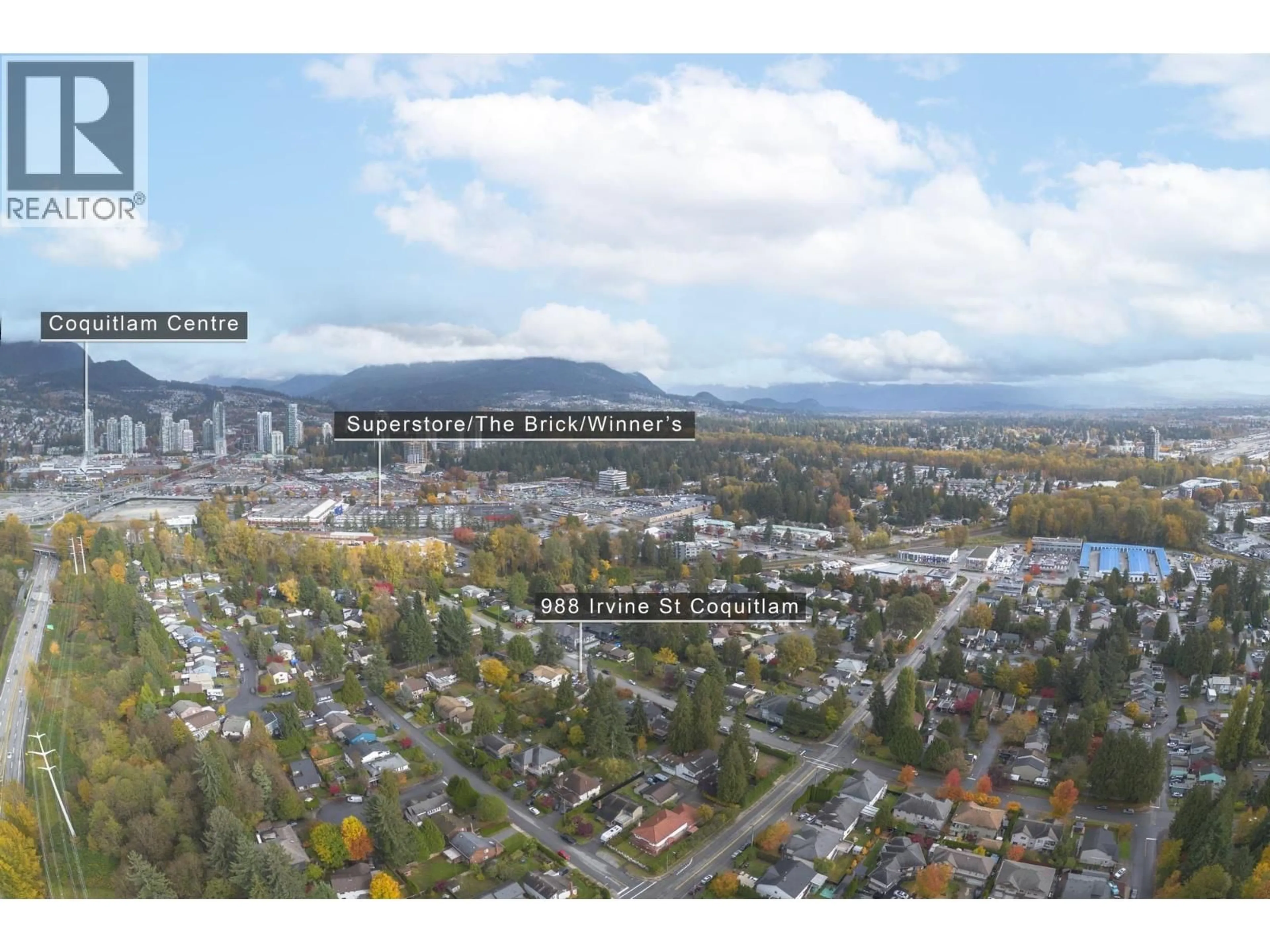 A pic from outside/outdoor area/front of a property/back of a property/a pic from drone, mountain view for 988 IRVINE STREET, Coquitlam British Columbia V3C3L9