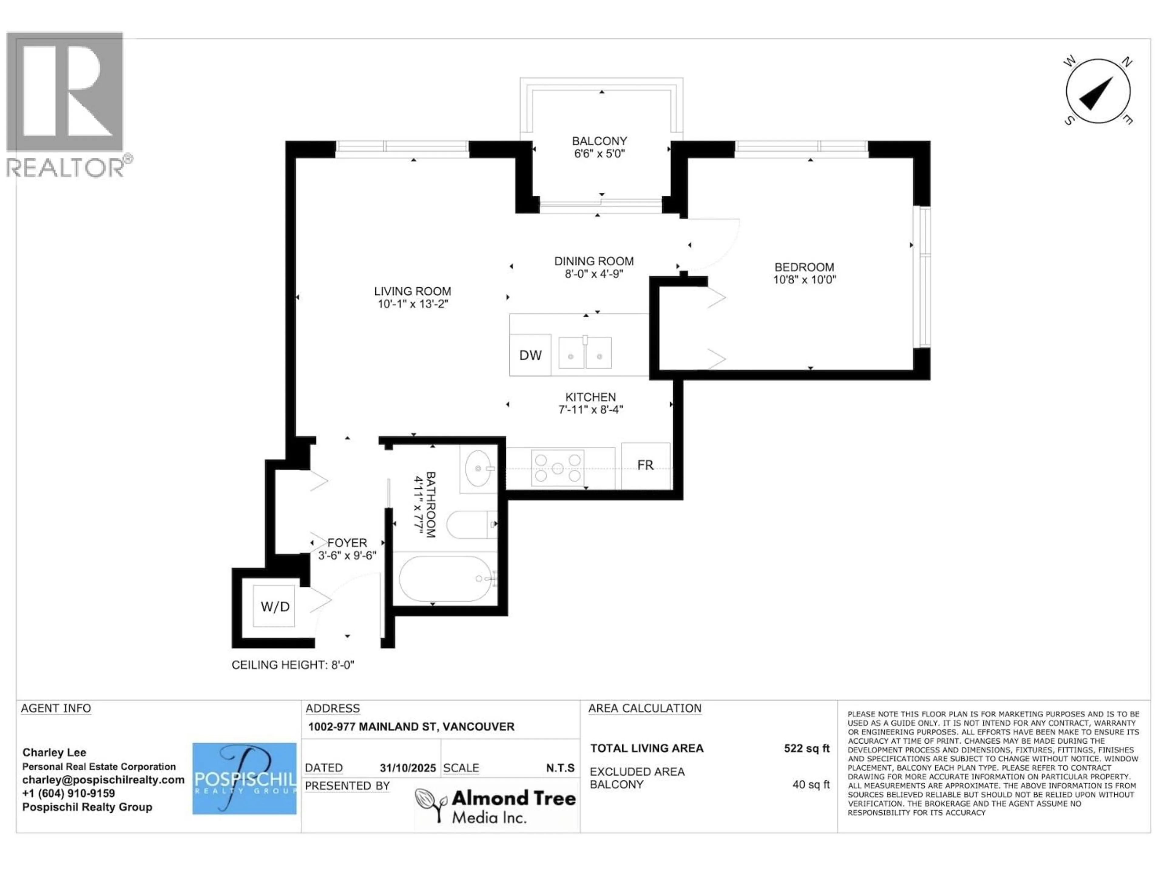 Floor plan for 1002 - 977 MAINLAND STREET, Vancouver British Columbia V6B1T2