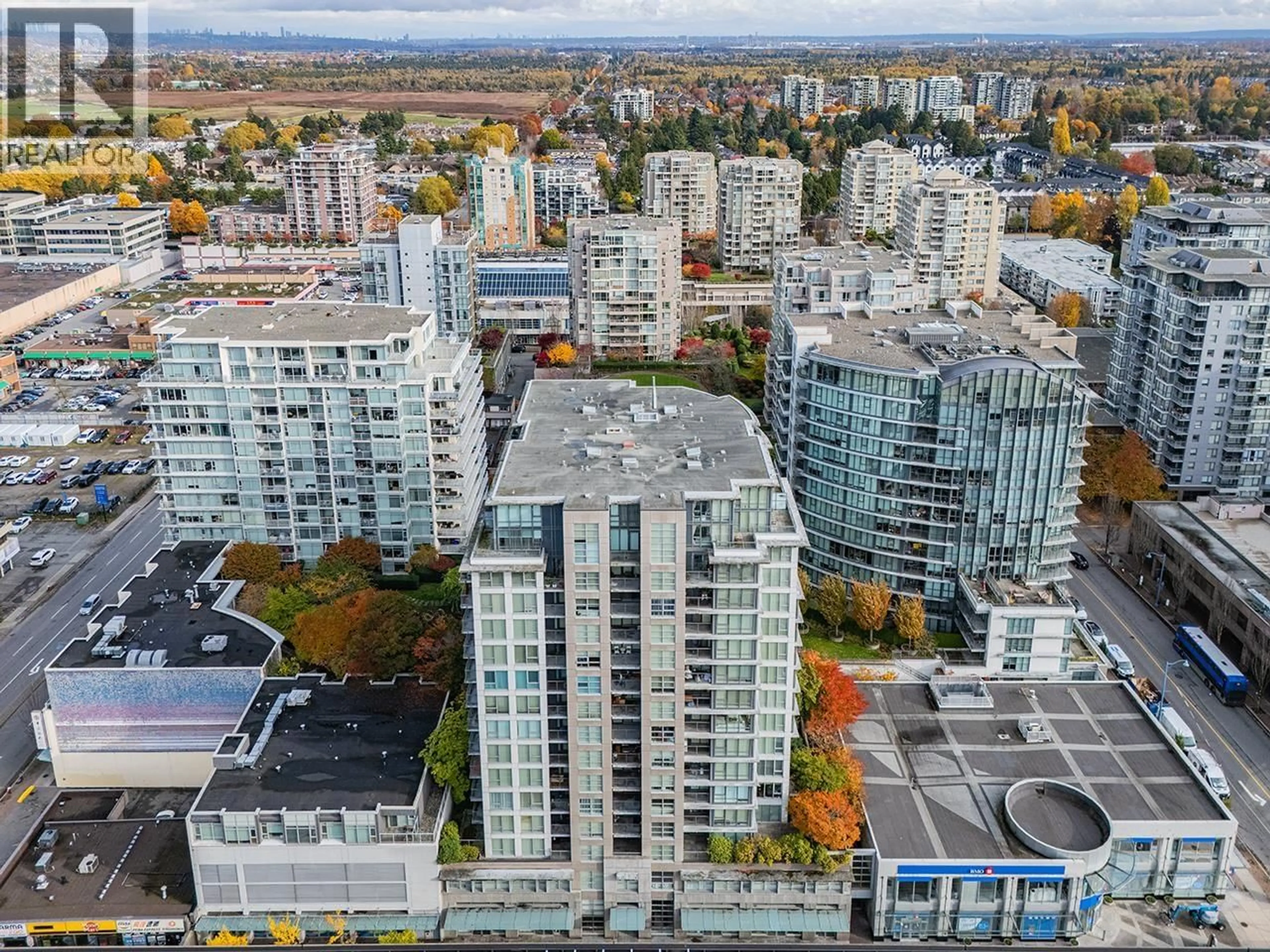 A pic from outside/outdoor area/front of a property/back of a property/a pic from drone, city buildings view from balcony for 808 - 6068 NO. 3 ROAD, Richmond British Columbia V6Y4M7