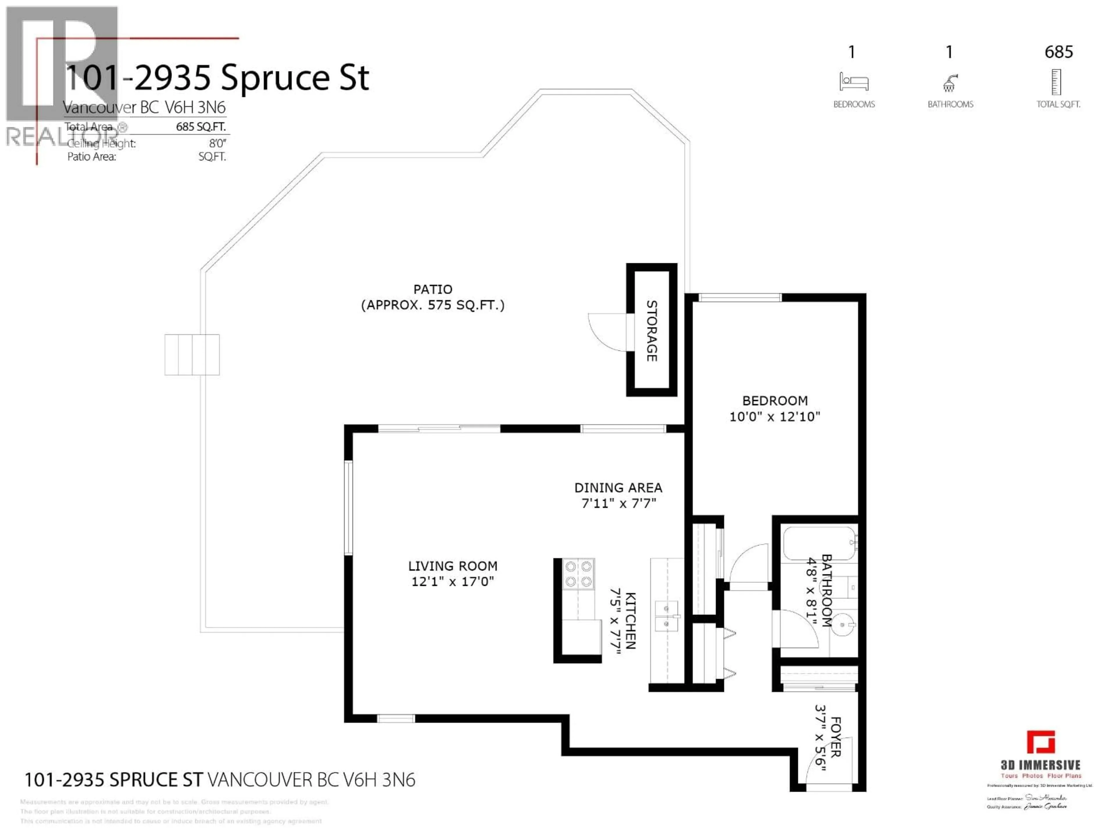 Floor plan for 101 - 2935 SPRUCE STREET, Vancouver British Columbia V6H3N6