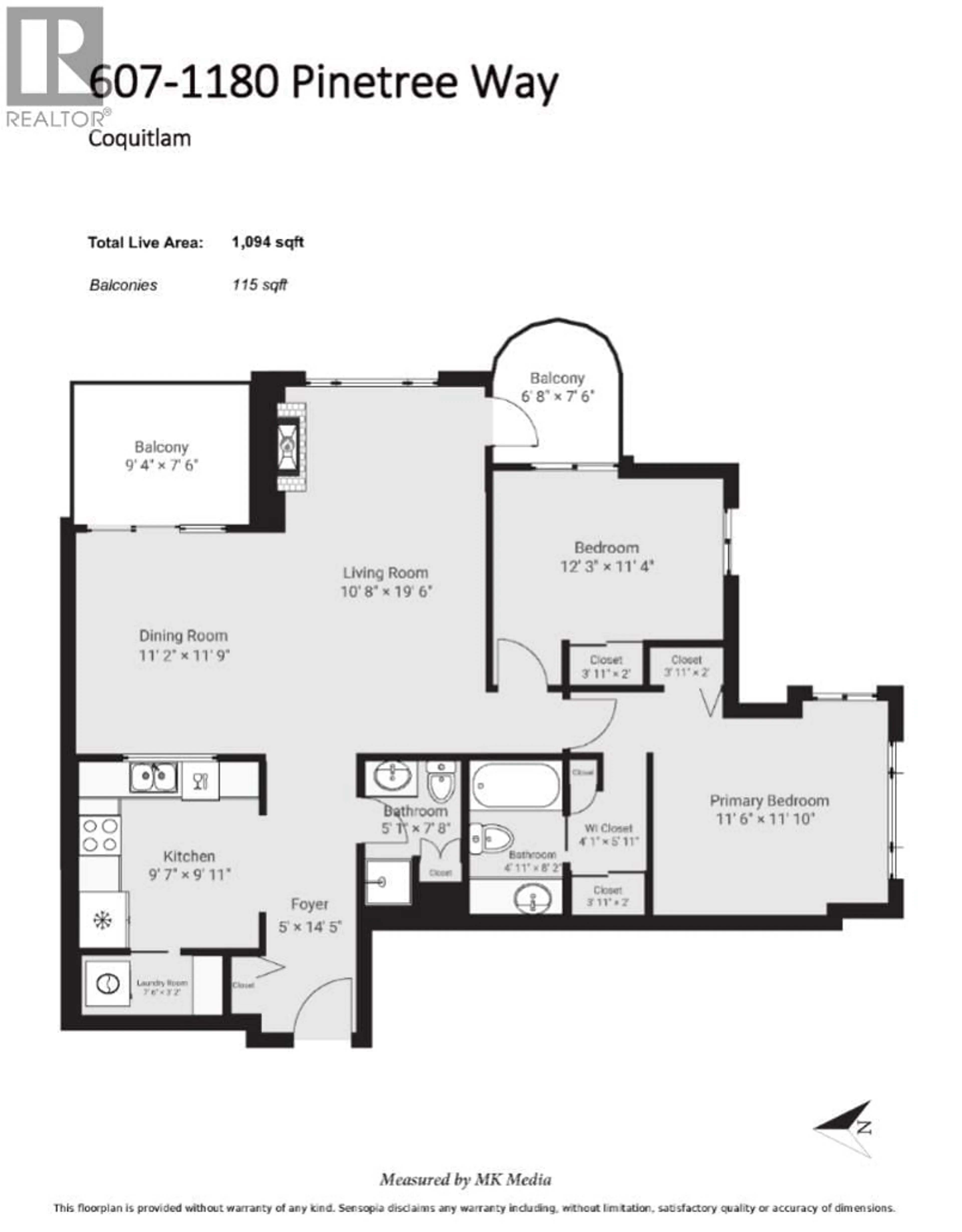 Floor plan for 607 - 1180 PINETREE WAY, Coquitlam British Columbia V3B7L2