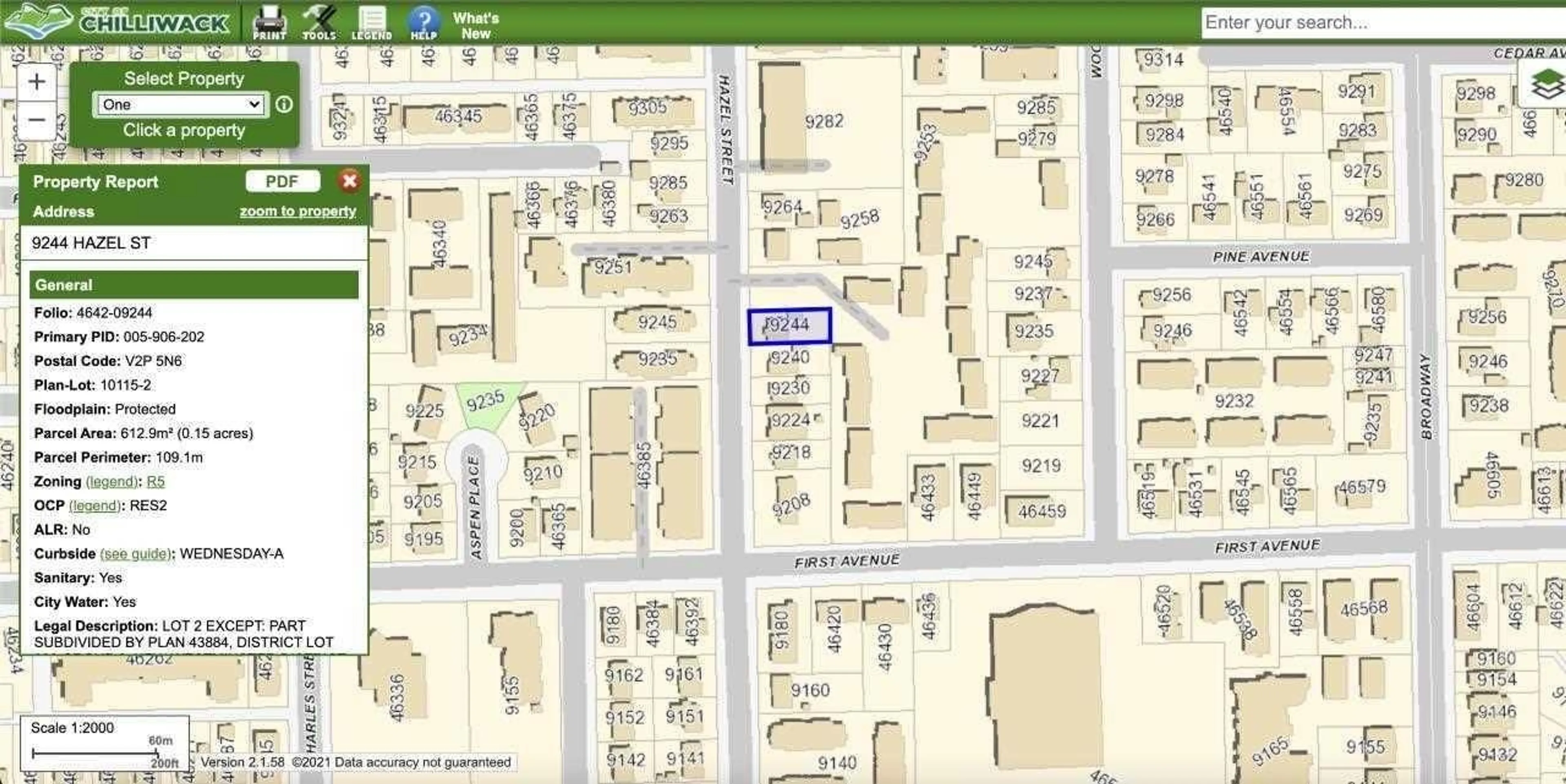 Picture of a map for 9244 HAZEL STREET, Chilliwack British Columbia V2P5N6