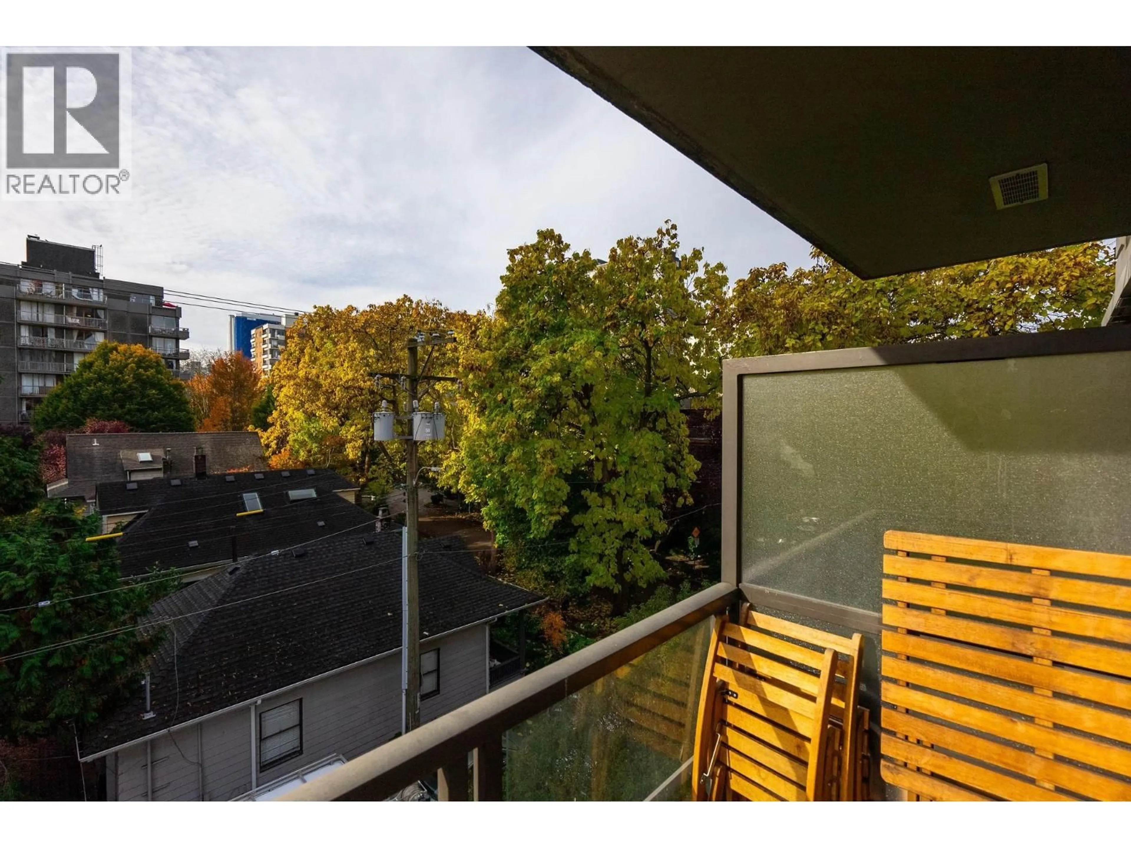 Balcony in the apartment, city buildings view from balcony for 407 - 828 CARDERO STREET, Vancouver British Columbia V6G2G5