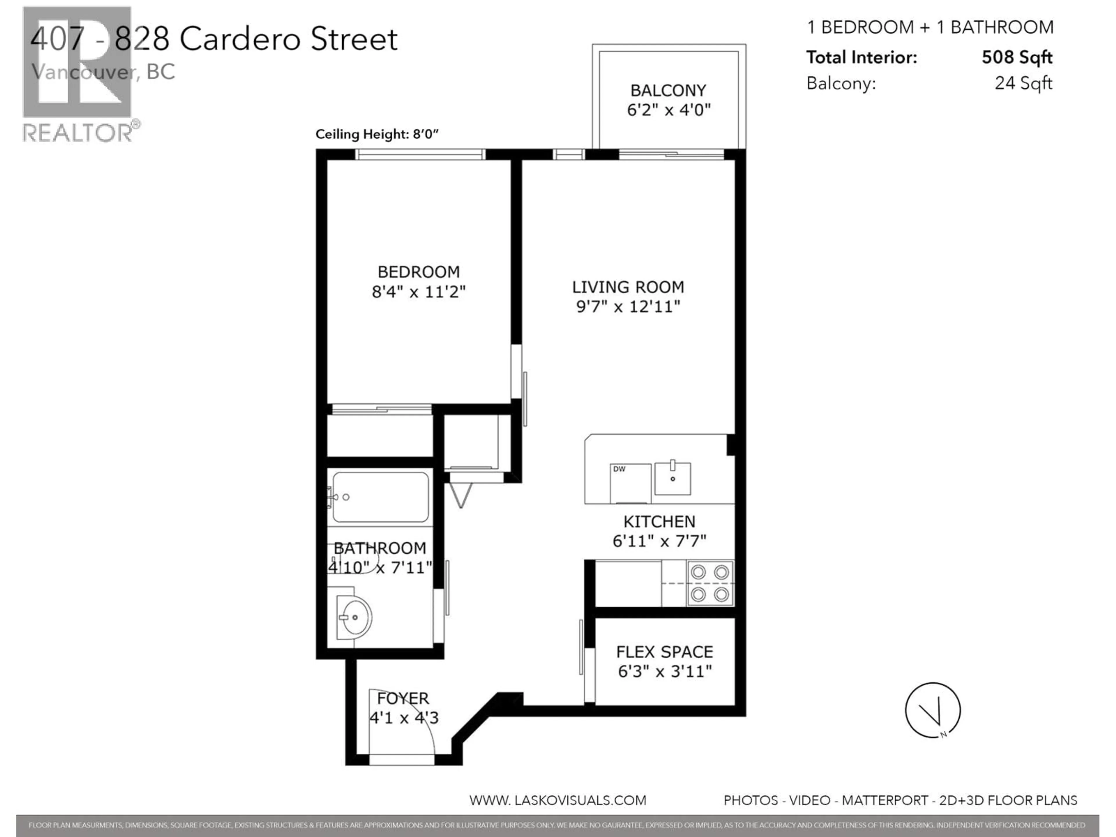 Floor plan for 407 - 828 CARDERO STREET, Vancouver British Columbia V6G2G5