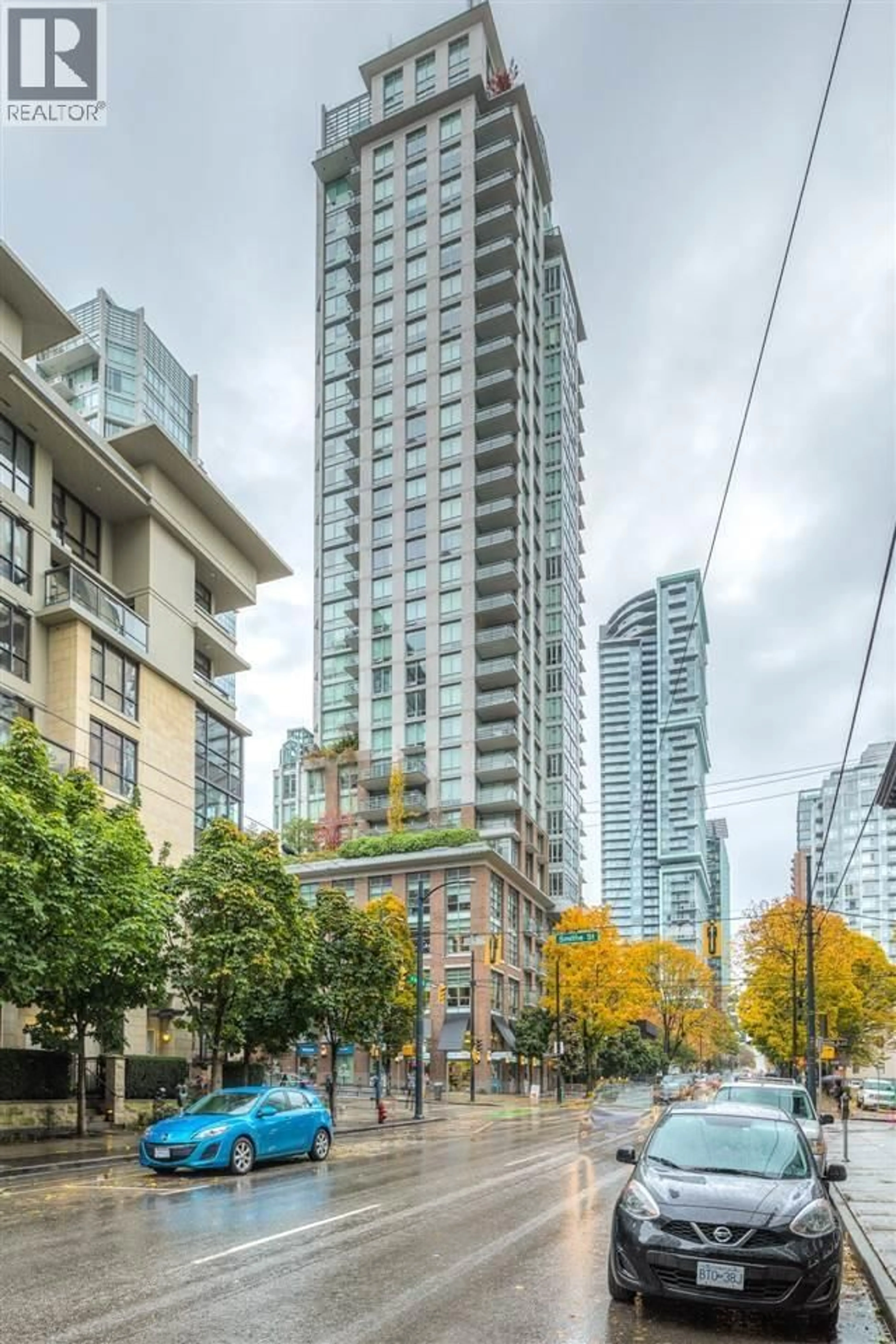 Patio, city buildings view from balcony for 2802 - 535 SMITHE STREET, Vancouver British Columbia V6B0H2
