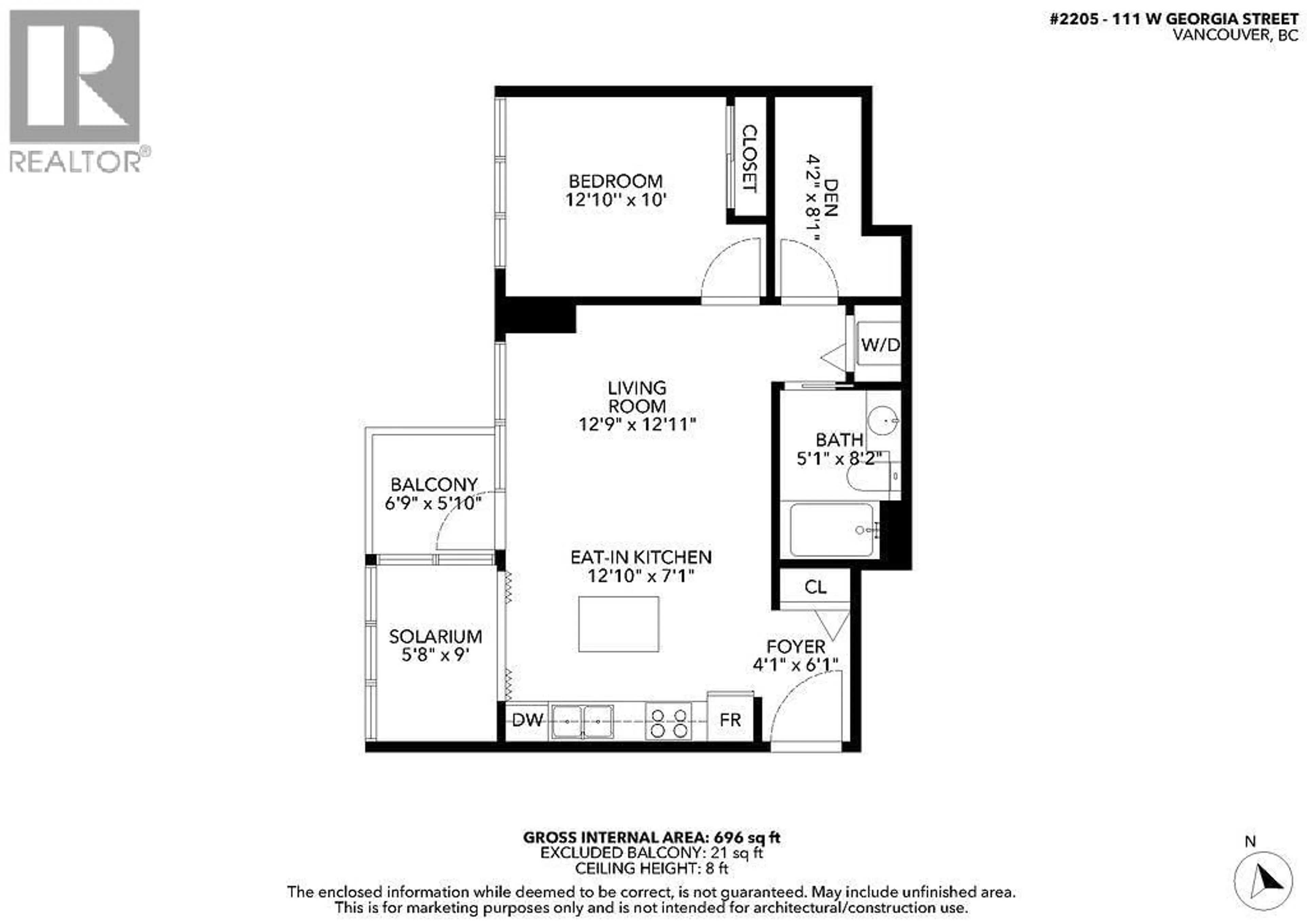 Floor plan for 2205 - 111 GEORGIA STREET, Vancouver British Columbia V6B1T8