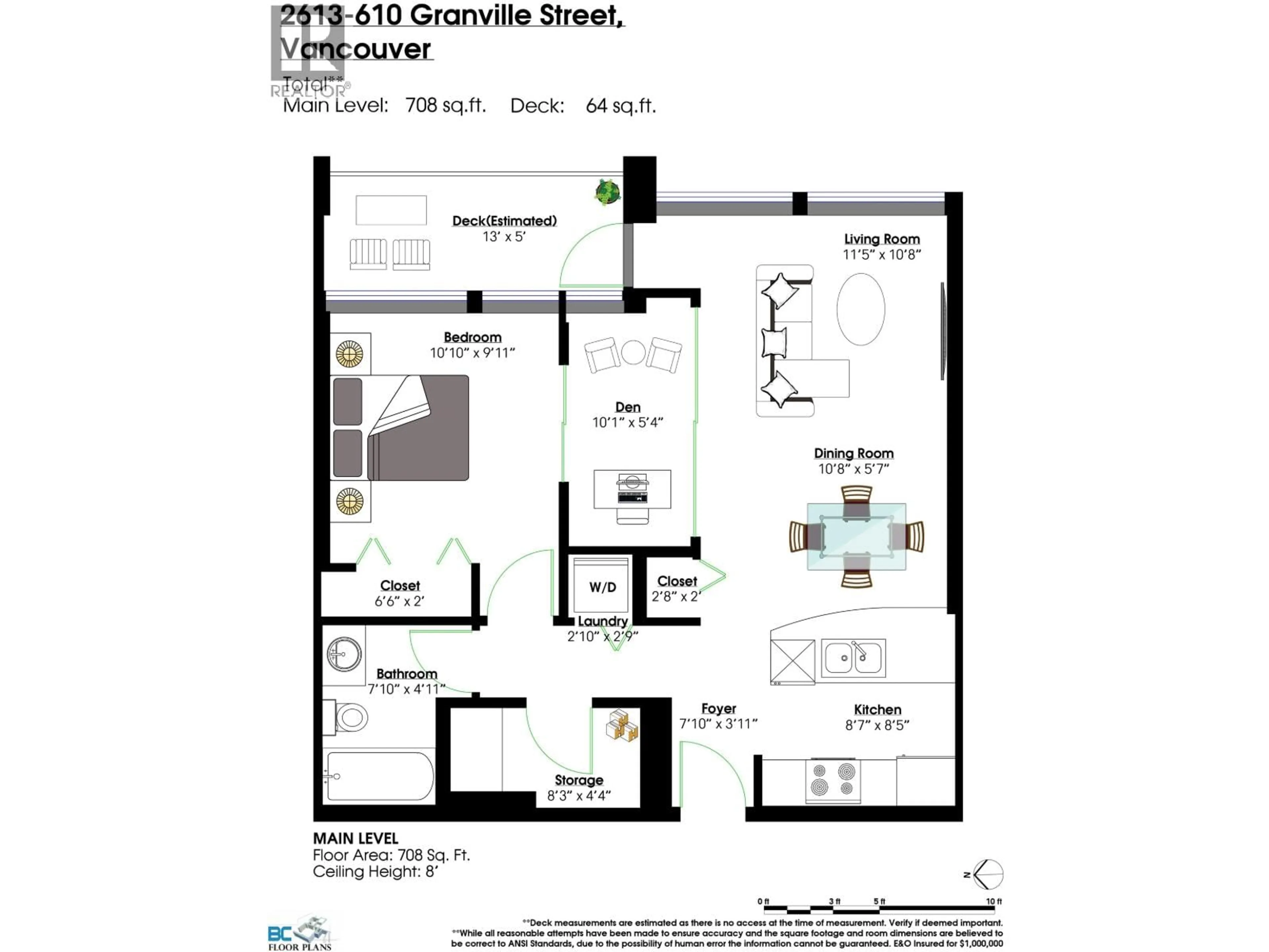 Floor plan for 2613 - 610 GRANVILLE STREET, Vancouver British Columbia V6C3T3