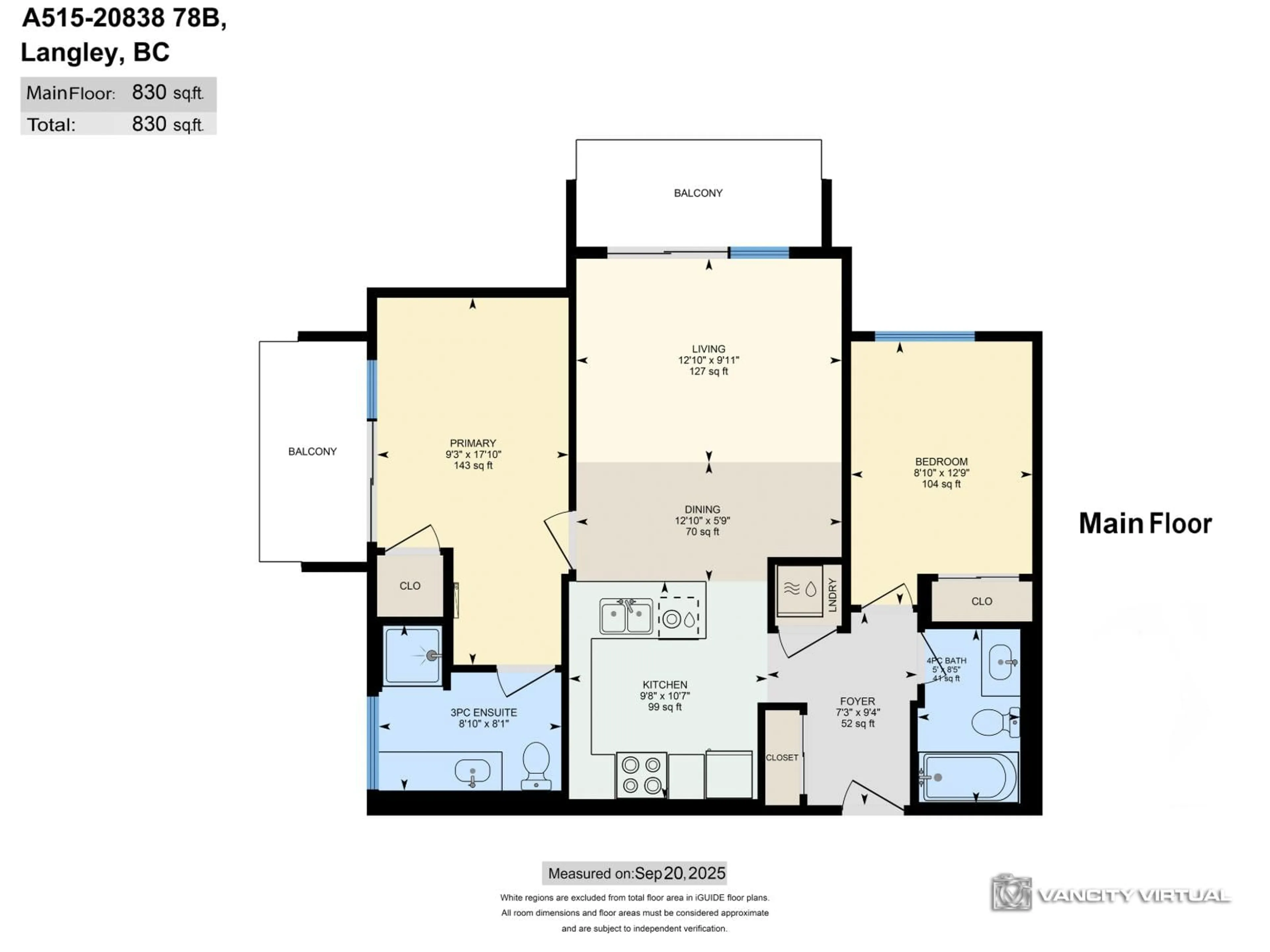 Floor plan for A515 - 20838 78B, Langley British Columbia V2Y3M1