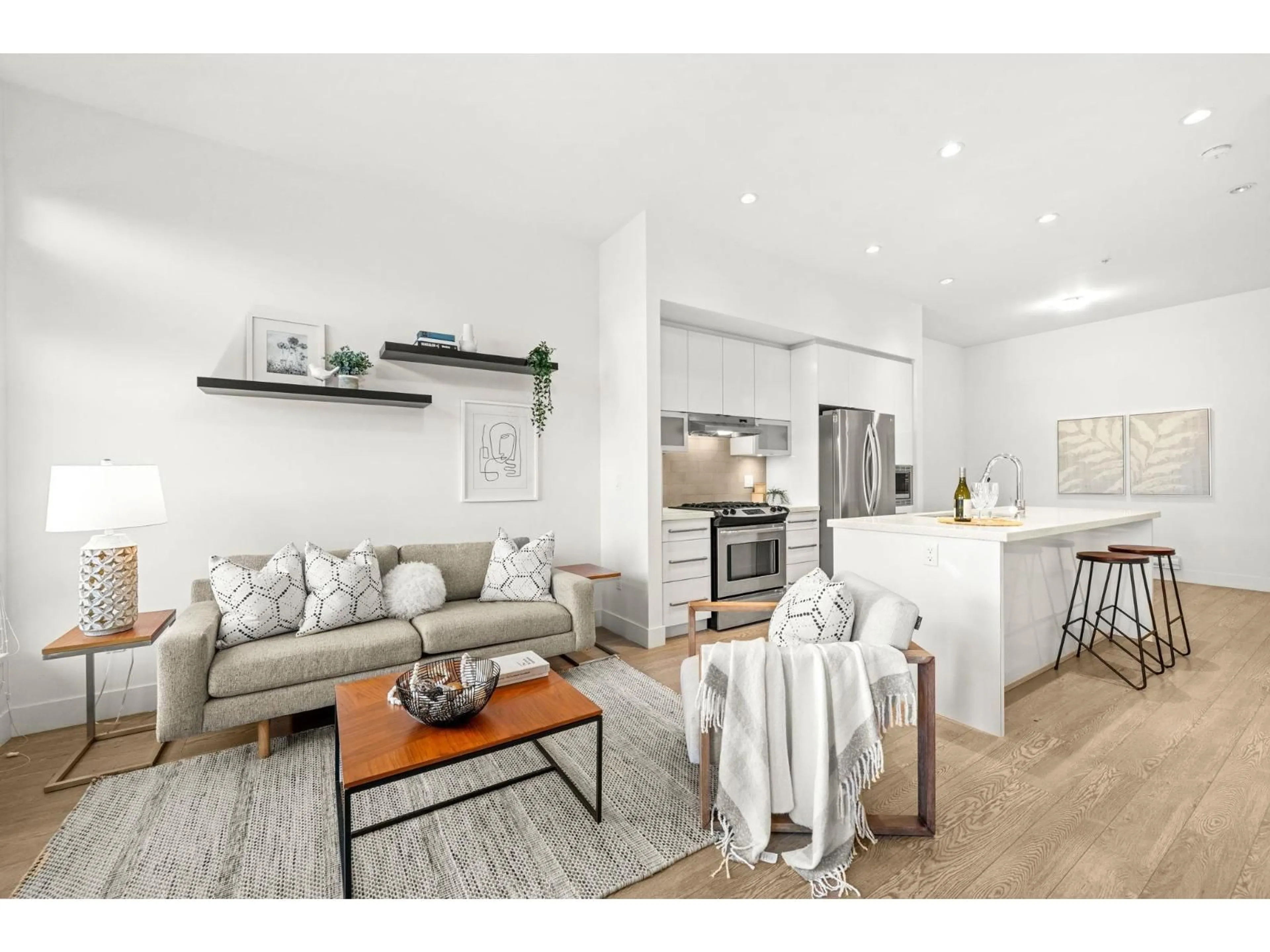 Open concept kitchen, wood/laminate floor for 57 - 7811 209, Langley British Columbia V2Y0P2