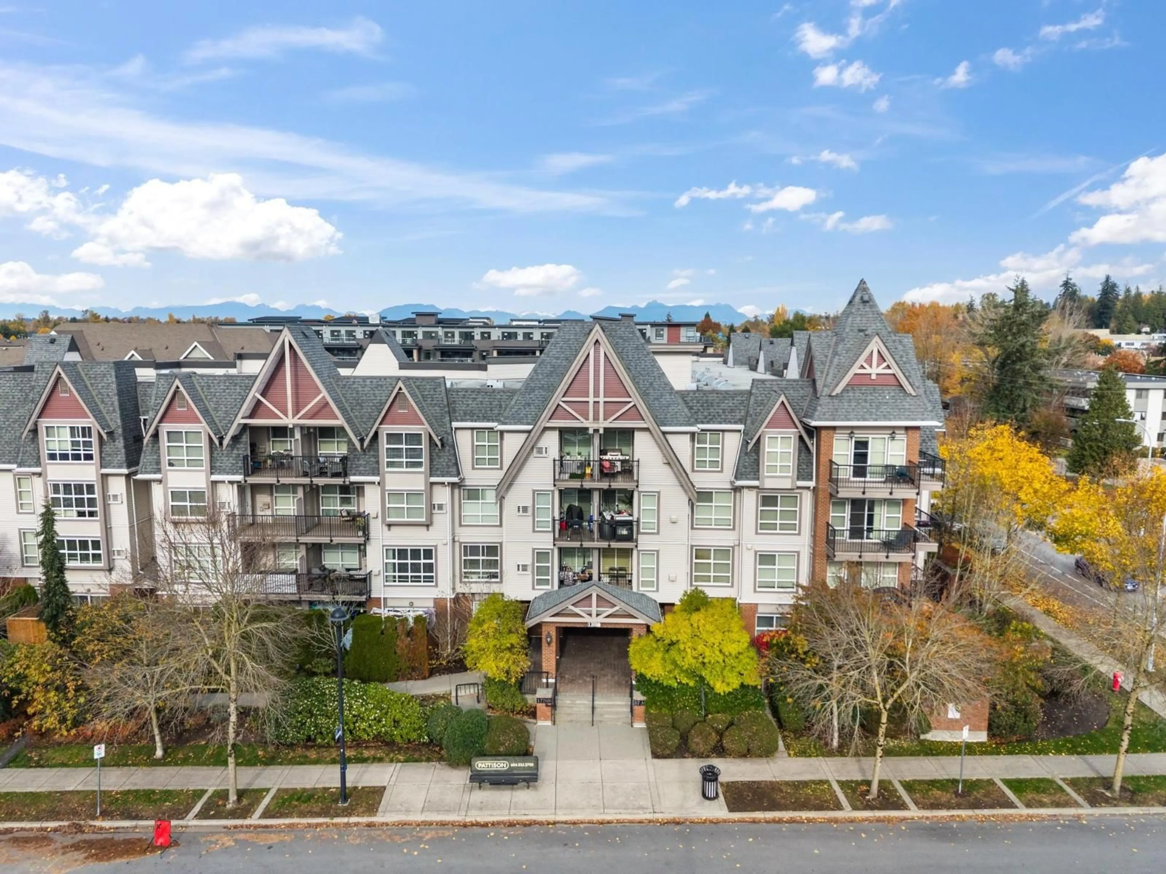 A pic from outside/outdoor area/front of a property/back of a property/a pic from drone, city buildings view from balcony for 403 - 17769 57, Surrey British Columbia V3S1H1