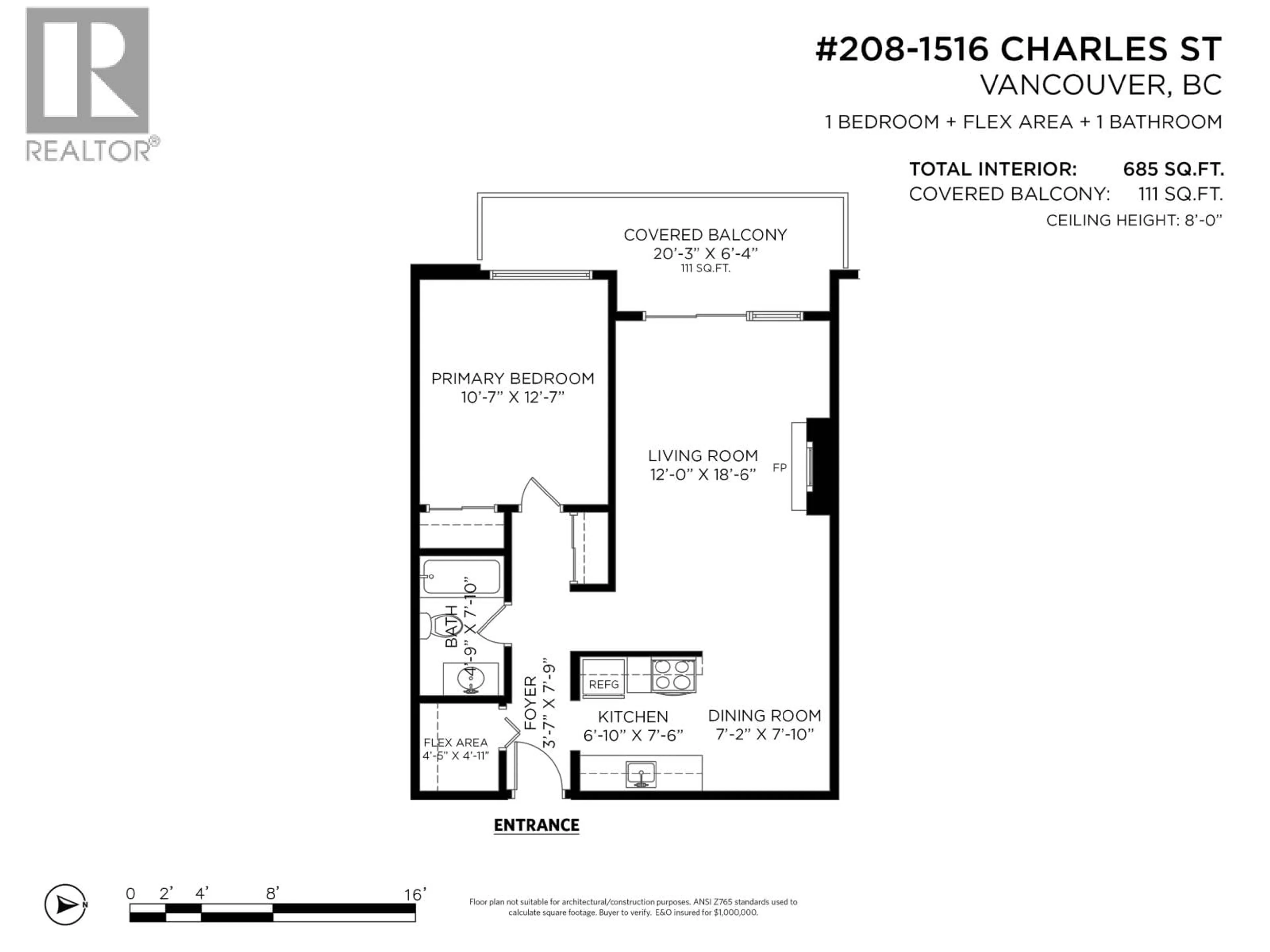 Floor plan for 208 - 1516 CHARLES STREET, Vancouver British Columbia V5L2T1