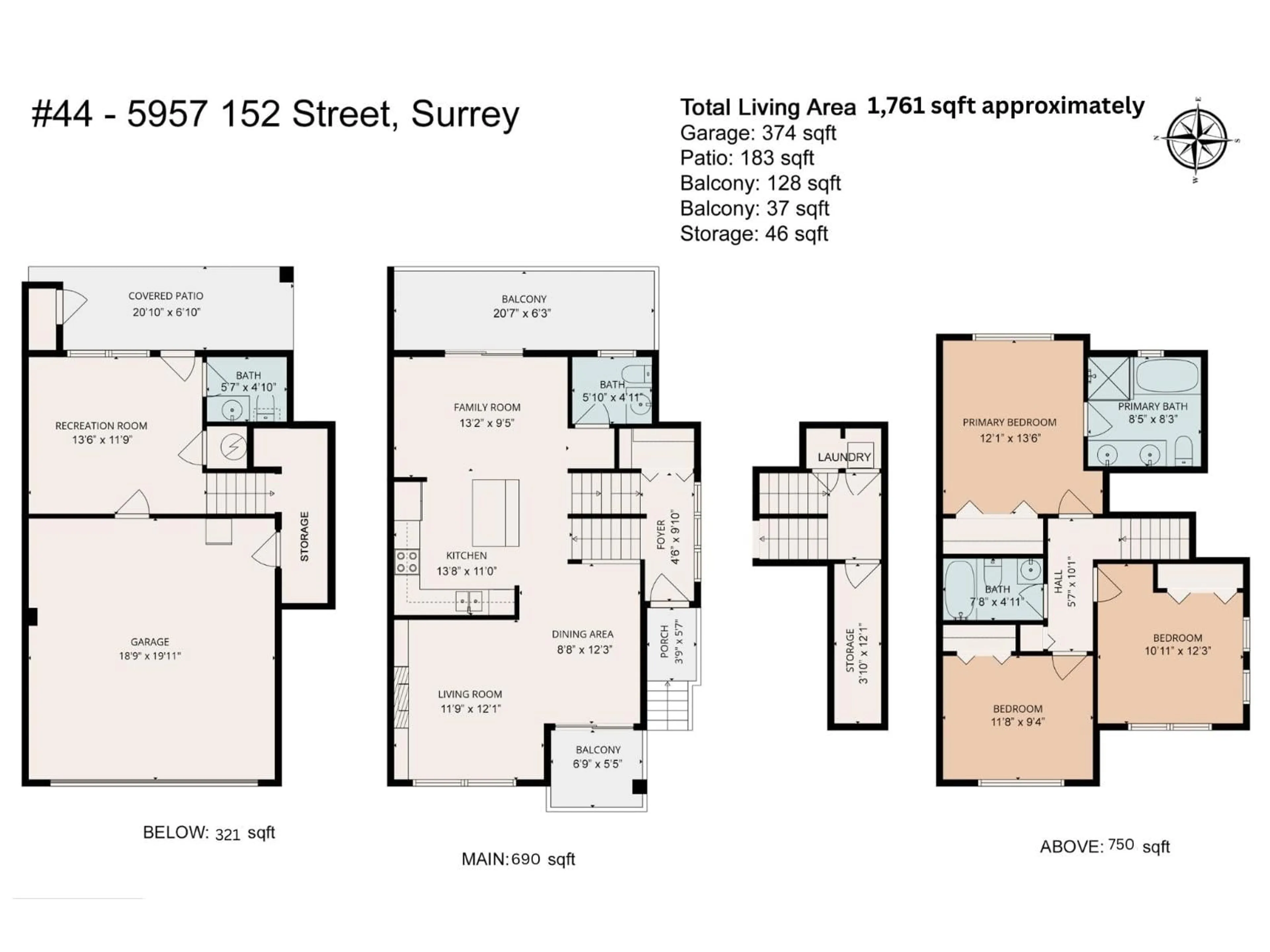 Floor plan for 44 - 5957 152, Surrey British Columbia V3S3K4