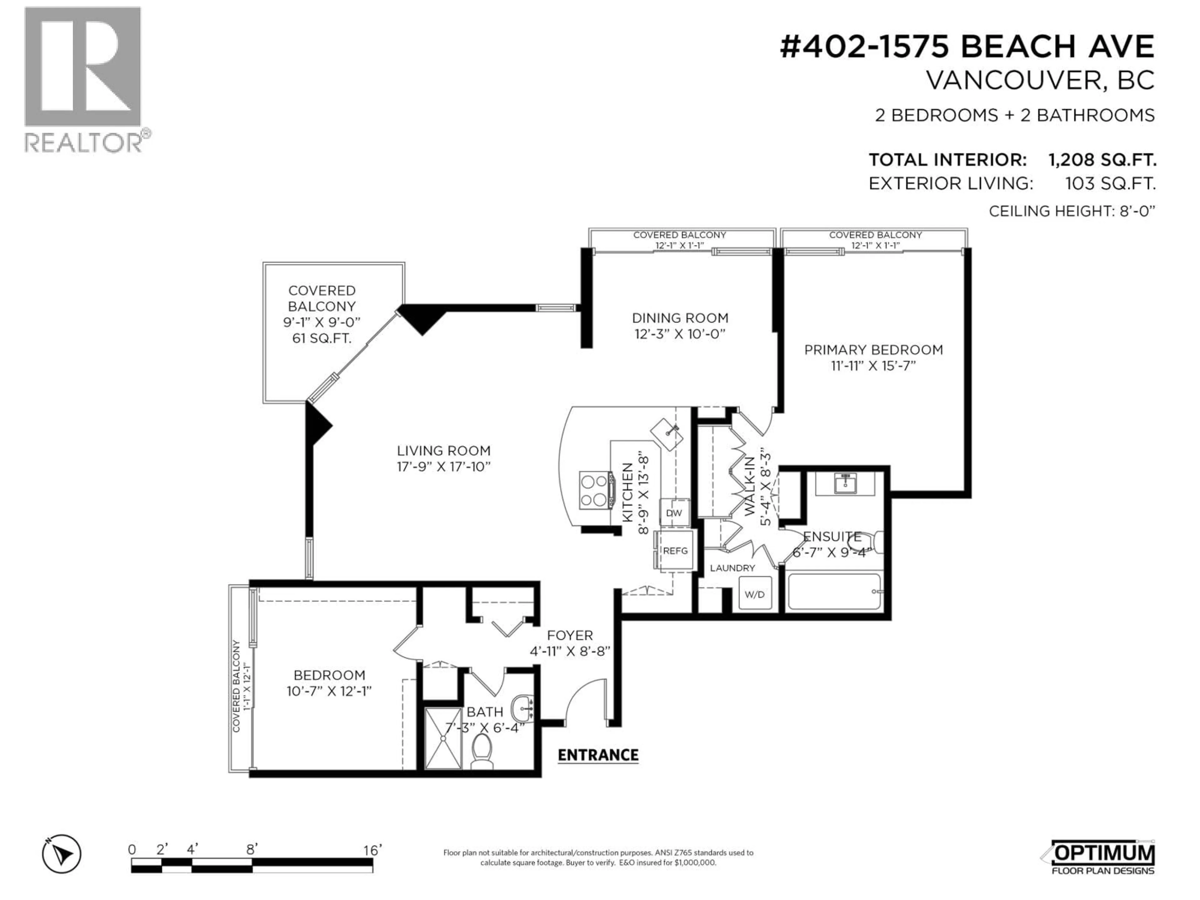 Floor plan for 402 - 1575 BEACH AVENUE, Vancouver British Columbia V6G1Y5