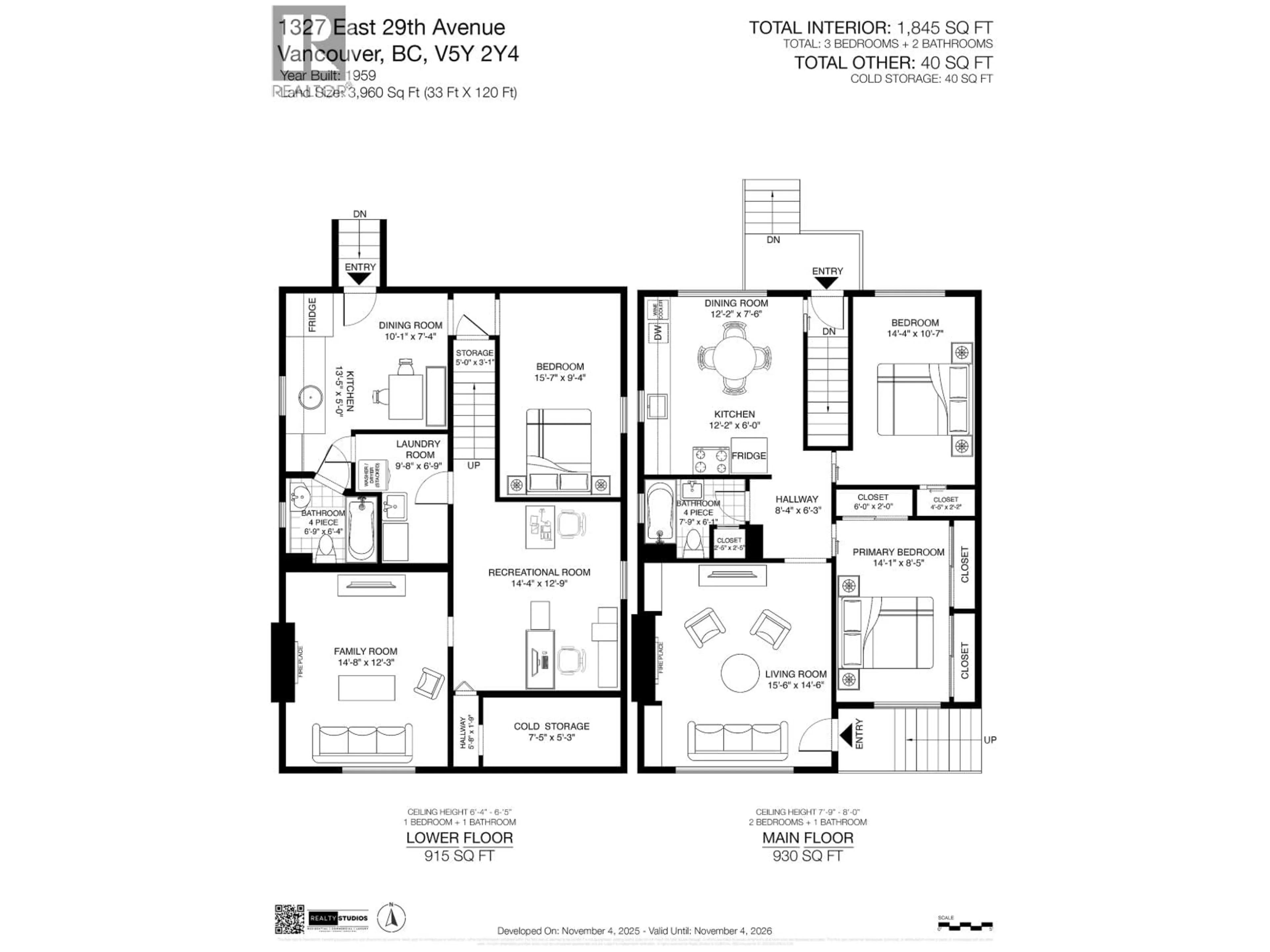 Floor plan for 1327 29TH AVENUE, Vancouver British Columbia V5V2T4
