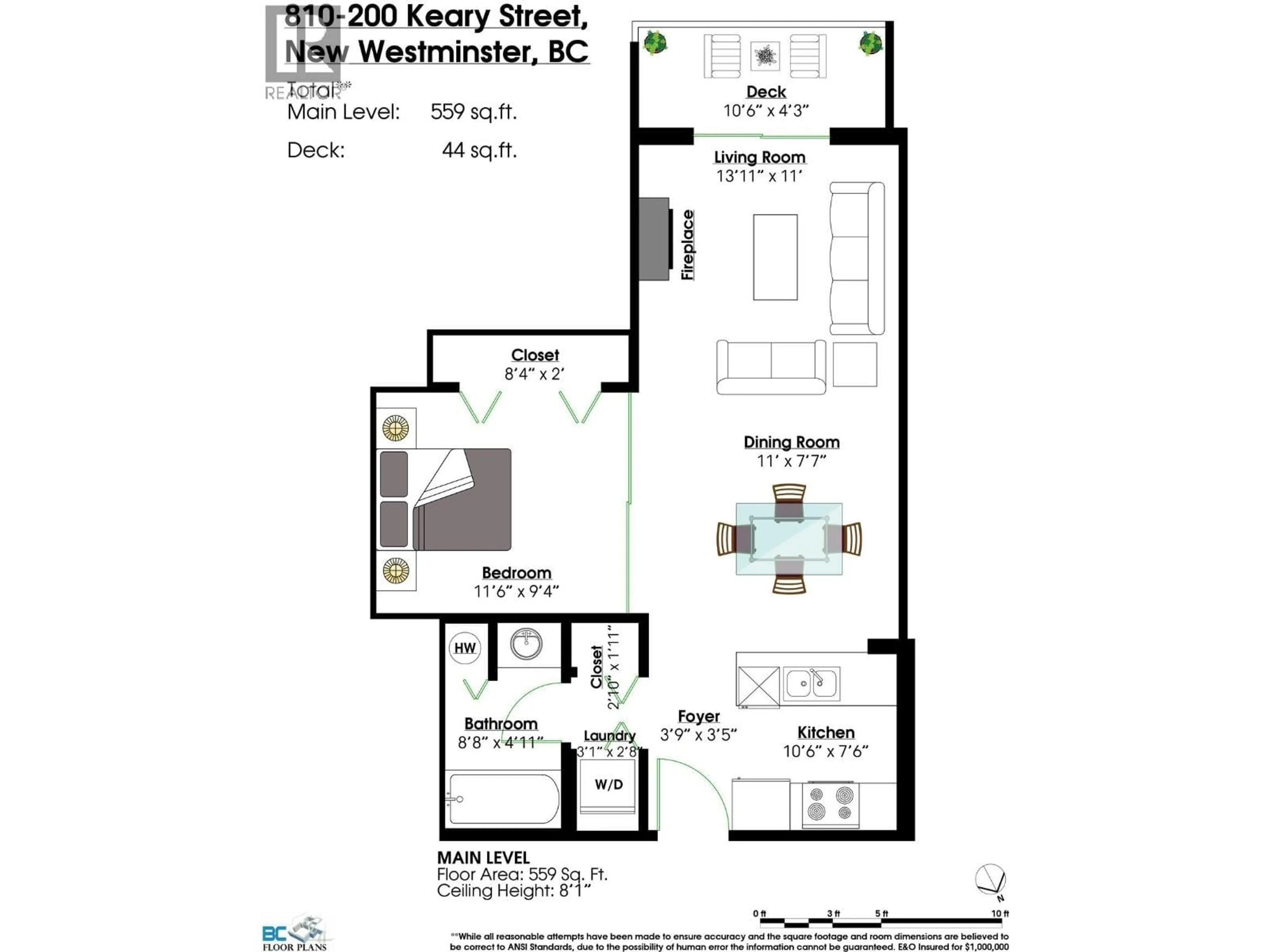 Floor plan for 810 - 200 KEARY STREET, New Westminster British Columbia V3L0A6
