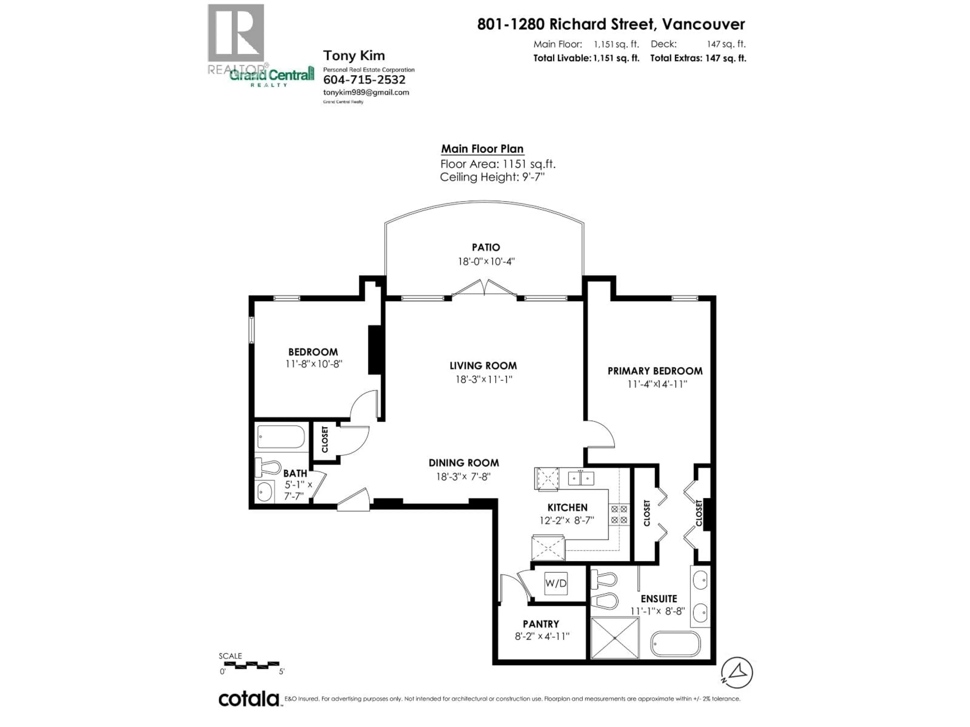 Floor plan for 801 - 1280 RICHARDS STREET, Vancouver British Columbia V6B1S2