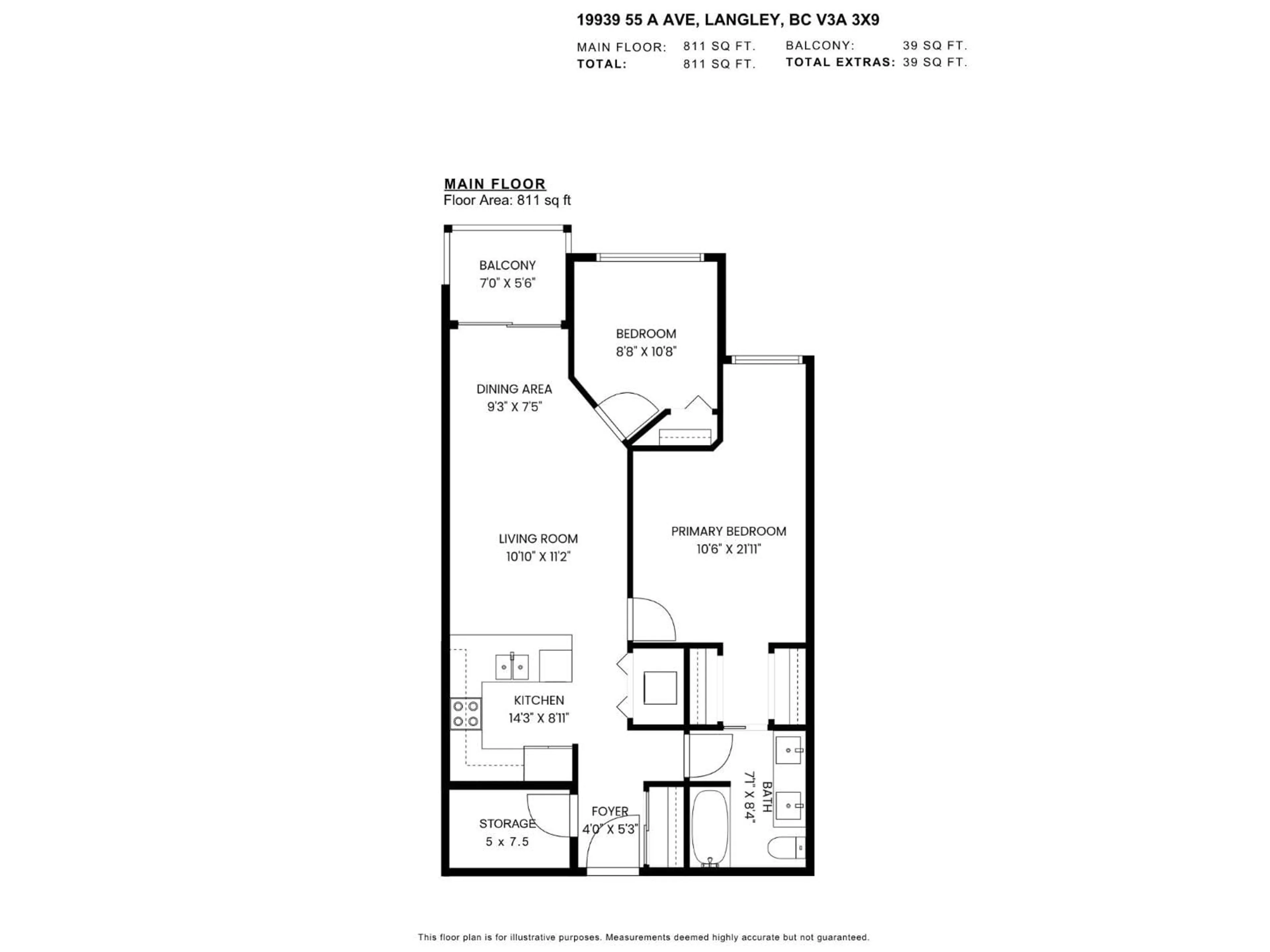 Floor plan for 105 - 19939 55A, Langley British Columbia V3A3X4