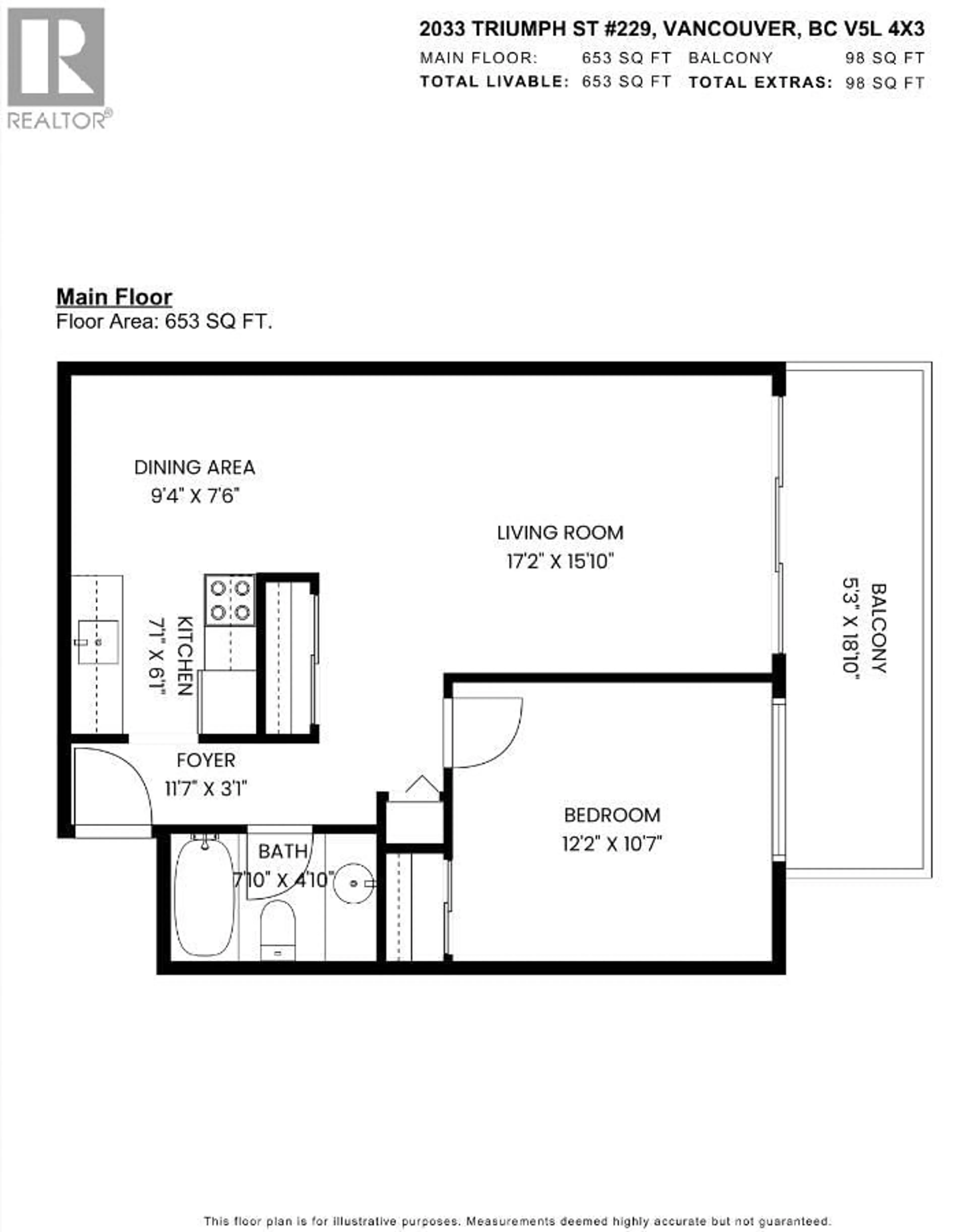 Floor plan for 229 - 2033 TRIUMPH STREET, Vancouver British Columbia V5L4X3