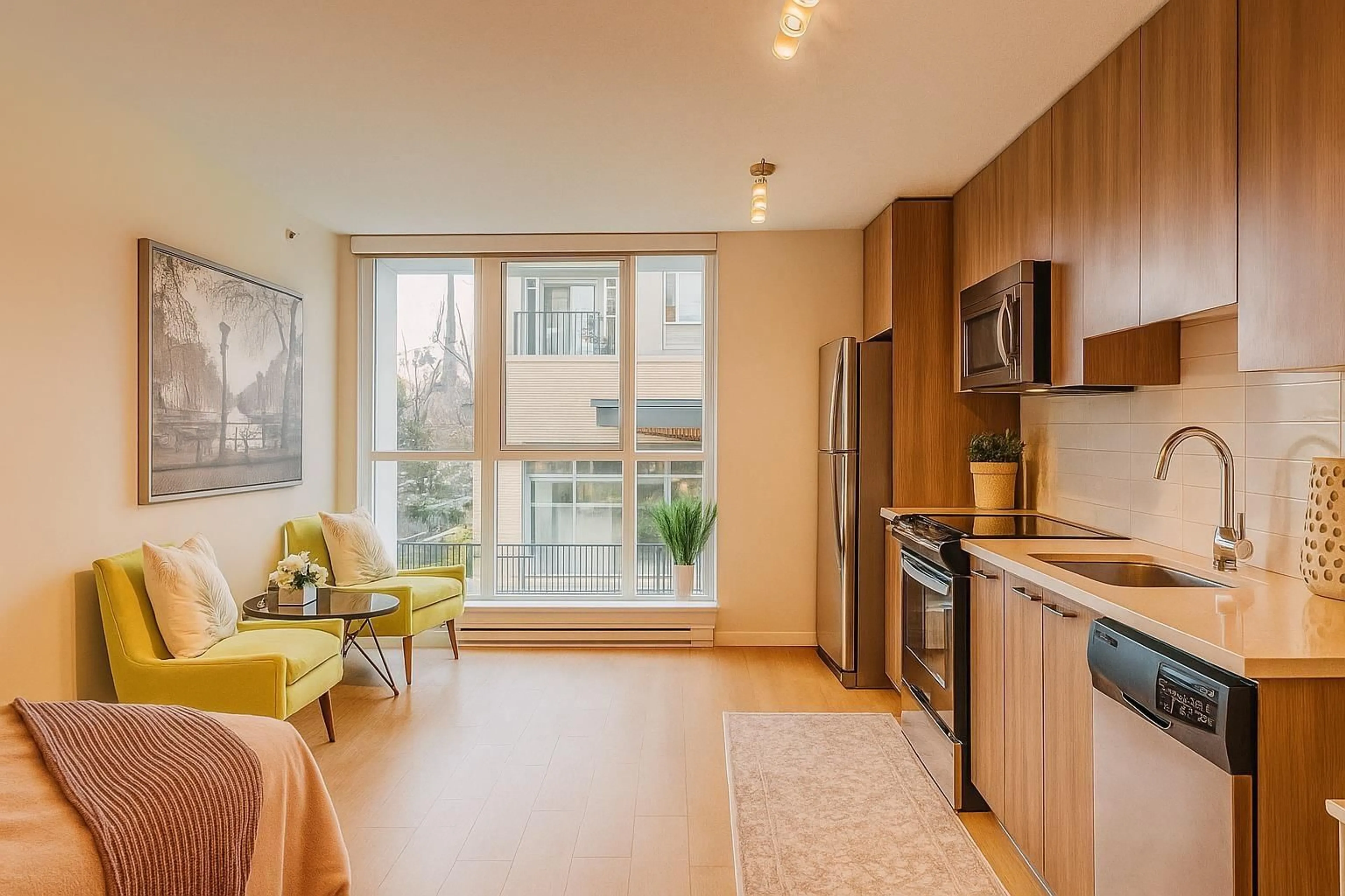 Open concept kitchen, wood/laminate floor for 209 - 13325 102A AVENUE, Surrey British Columbia V3T0J5