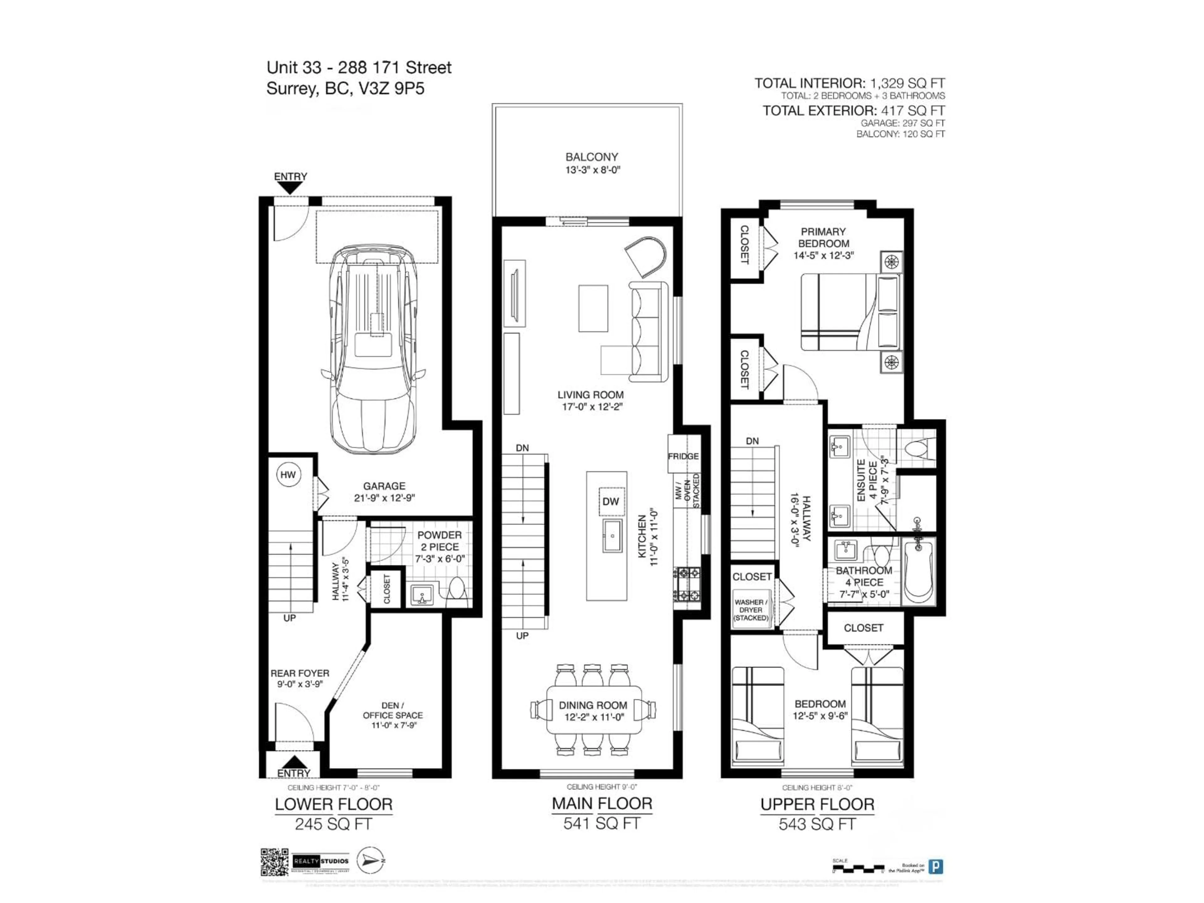 Floor plan for 33 - 288 171, Surrey British Columbia V3Z9P5