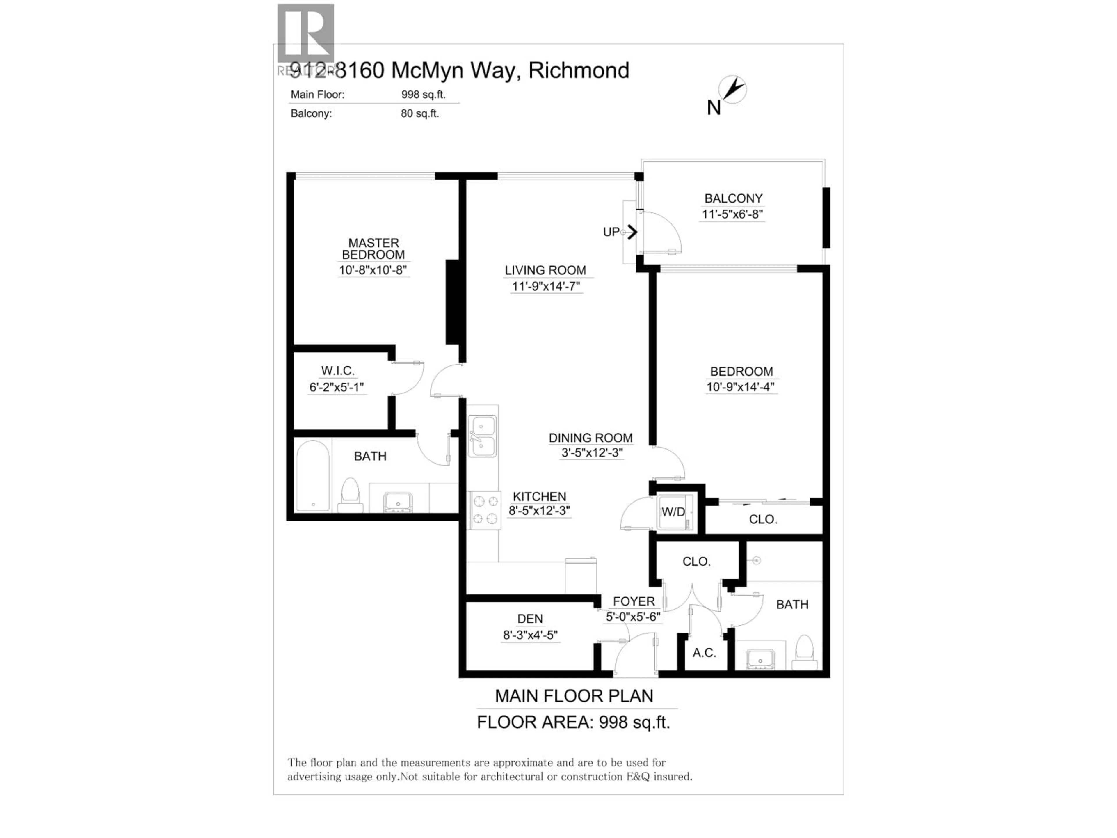 Floor plan for 912 - 8160 MCMYN WAY, Richmond British Columbia V6X0V2
