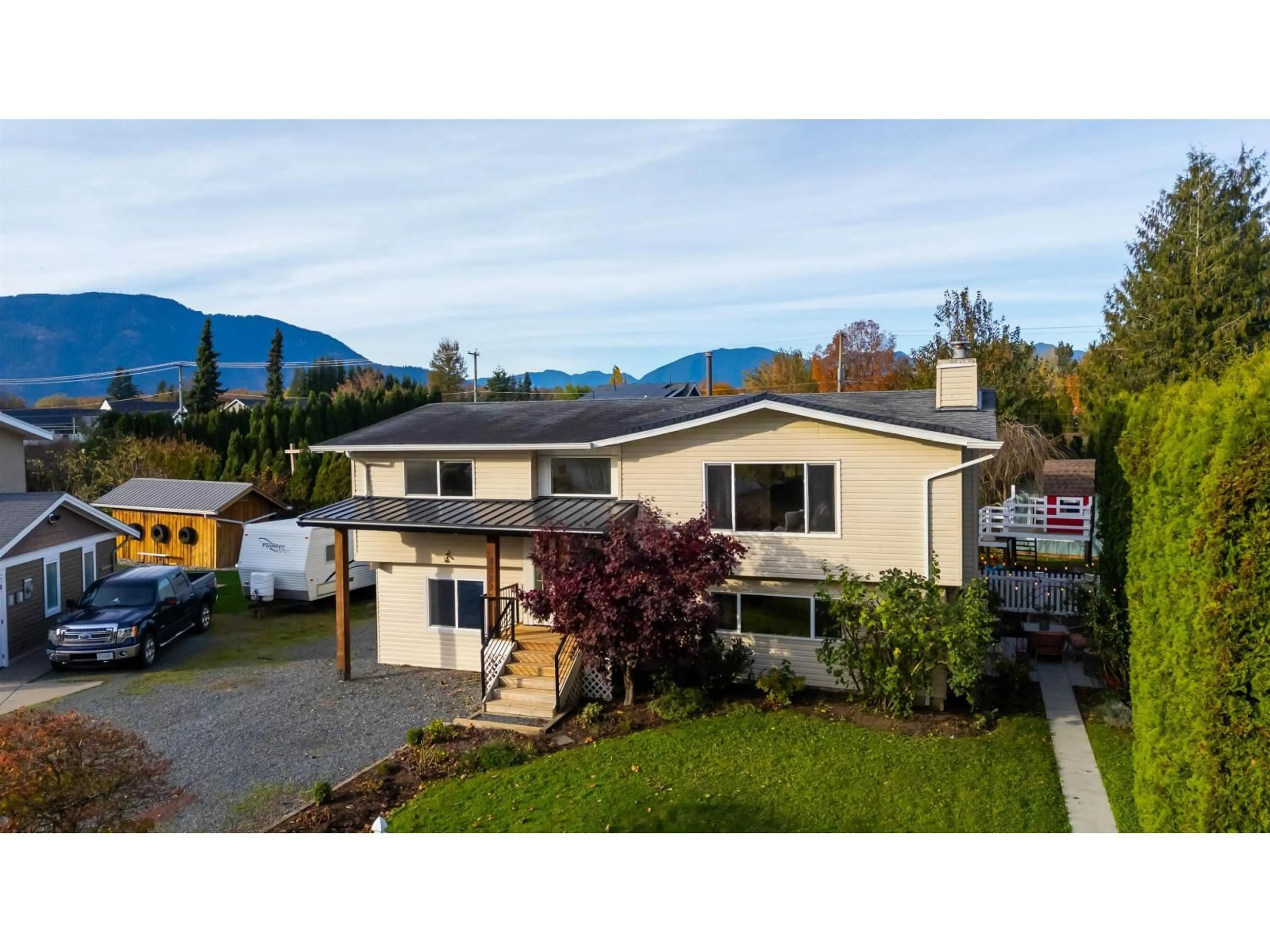 A pic from outside/outdoor area/front of a property/back of a property/a pic from drone, mountain view for 42575 DEVON AVENUE, Yarrow British Columbia V2R5C7