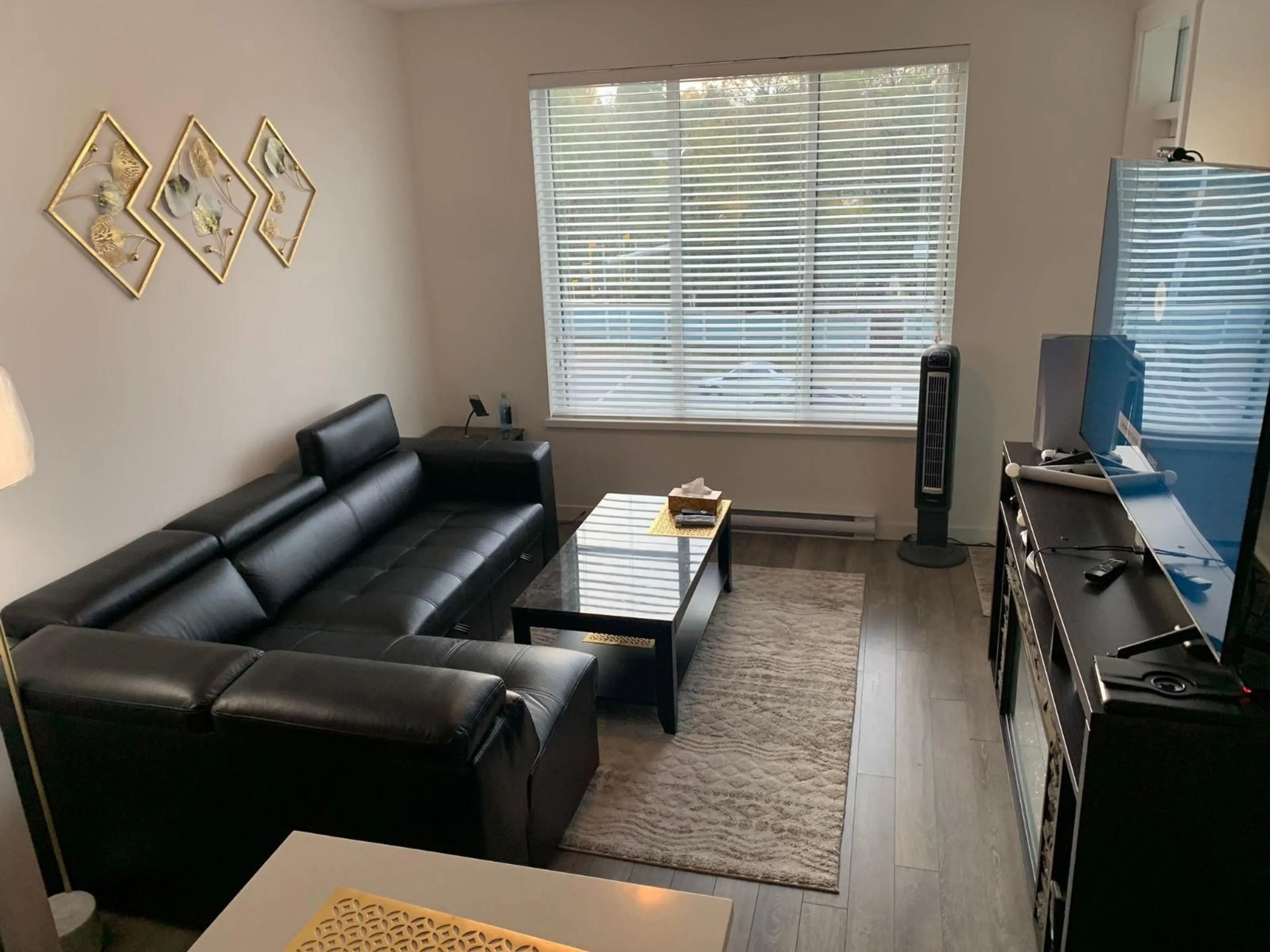 Living room with furniture, wood/laminate floor for 307 - 13623 81A, Surrey British Columbia V3W3N7