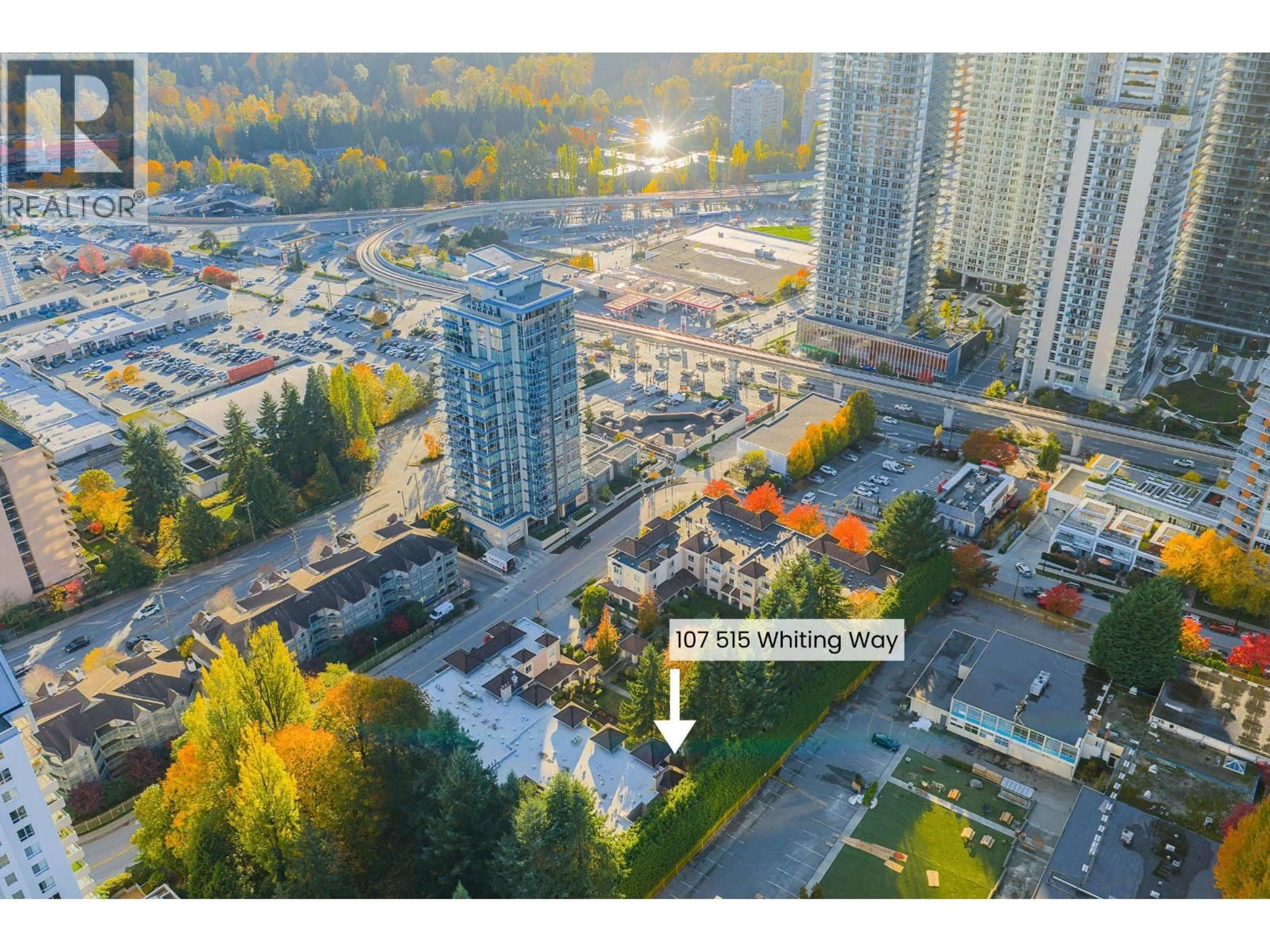 A pic from outside/outdoor area/front of a property/back of a property/a pic from drone, city buildings view from balcony for 107 - 515 WHITING WAY, Coquitlam British Columbia V3J7W9