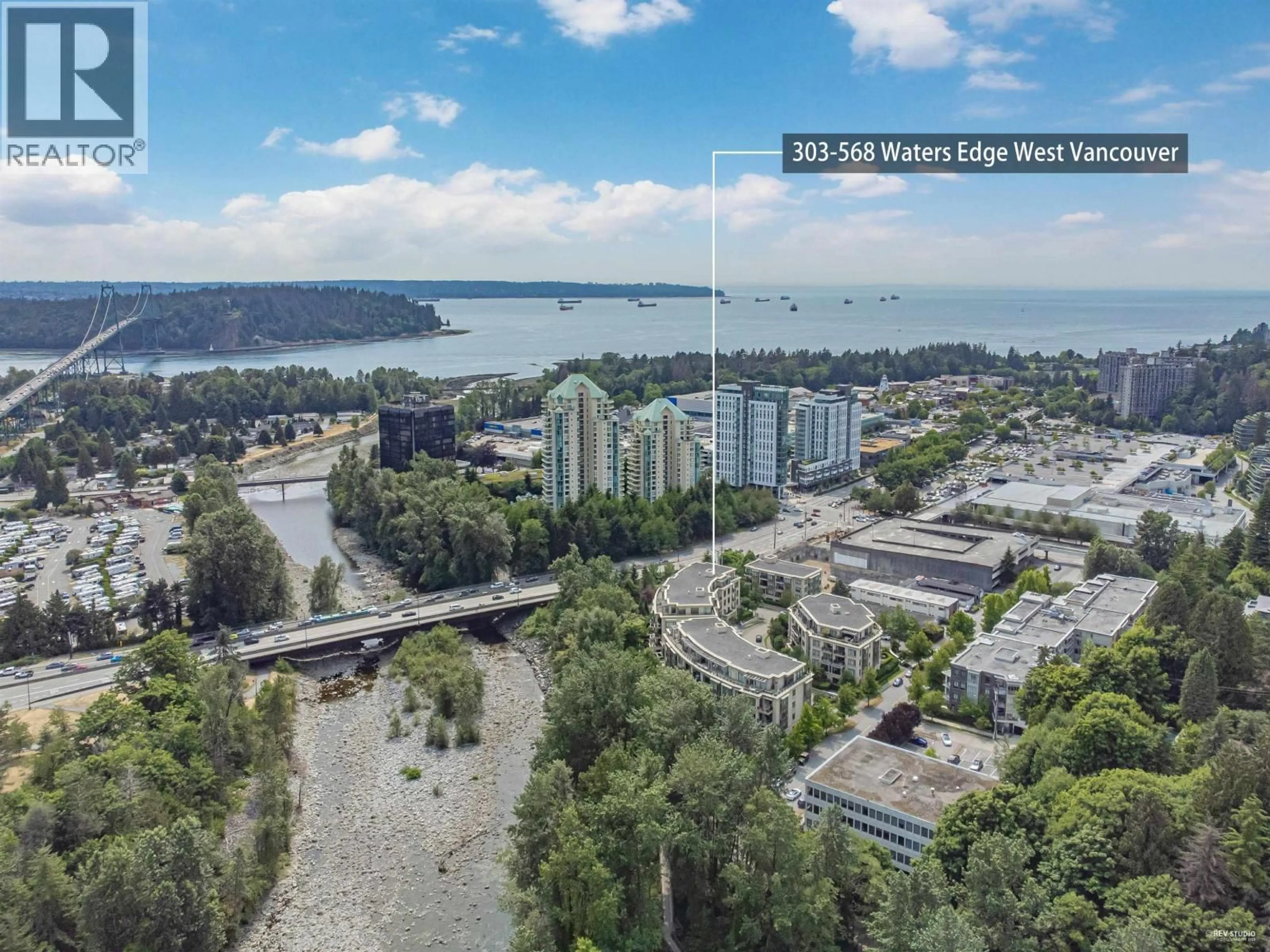 A pic from outside/outdoor area/front of a property/back of a property/a pic from drone, water/lake/river/ocean view for 303 - 568 WATERS EDGE CRESCENT, West Vancouver British Columbia V7T0A2