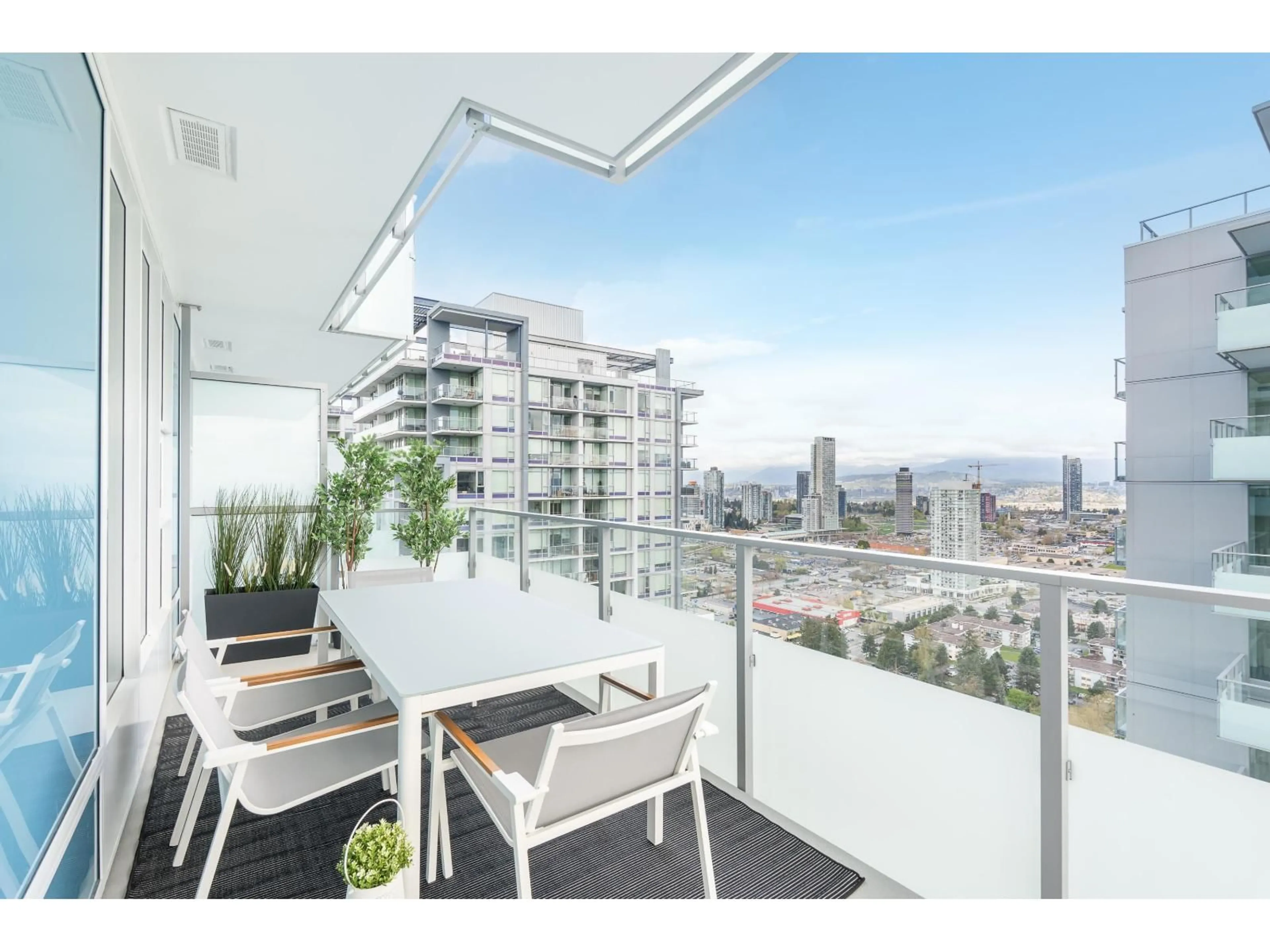 Balcony in the apartment, city buildings view from balcony for 3307 - 13778 100, Surrey British Columbia V3T0V3