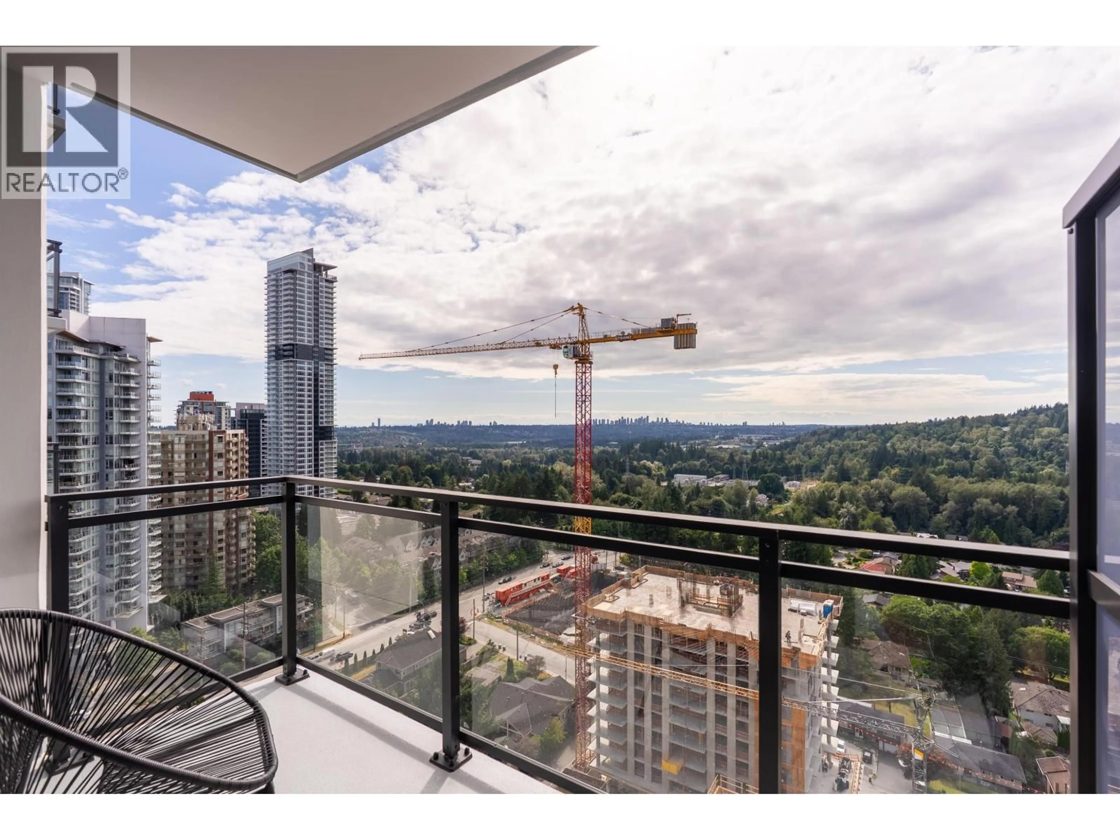 Balcony in the apartment, city buildings view from balcony for 2203 - 626 CLAREMONT STREET, Coquitlam British Columbia V3J3T4