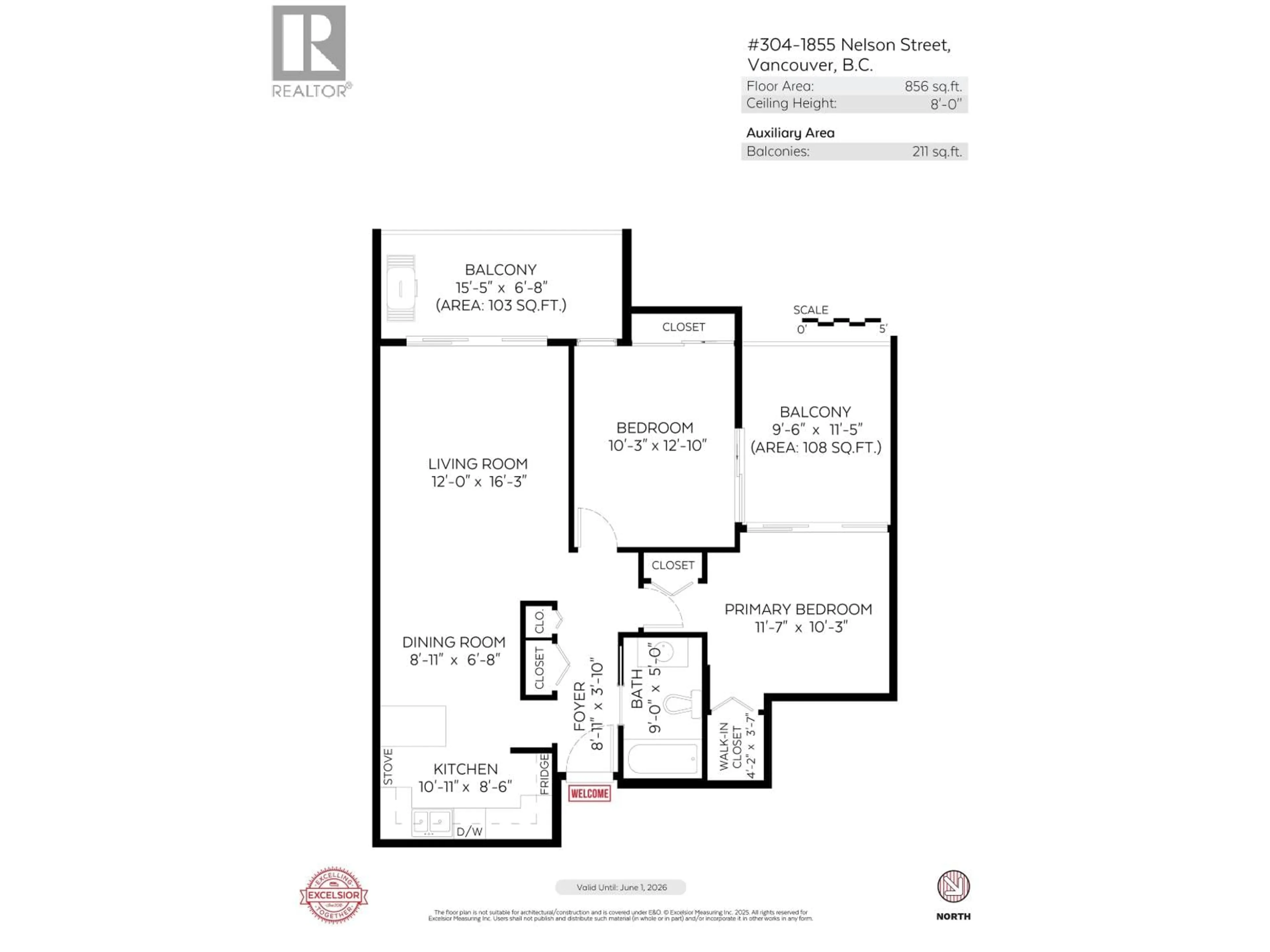 Floor plan for 304 - 1855 NELSON STREET, Vancouver British Columbia V6G1M9