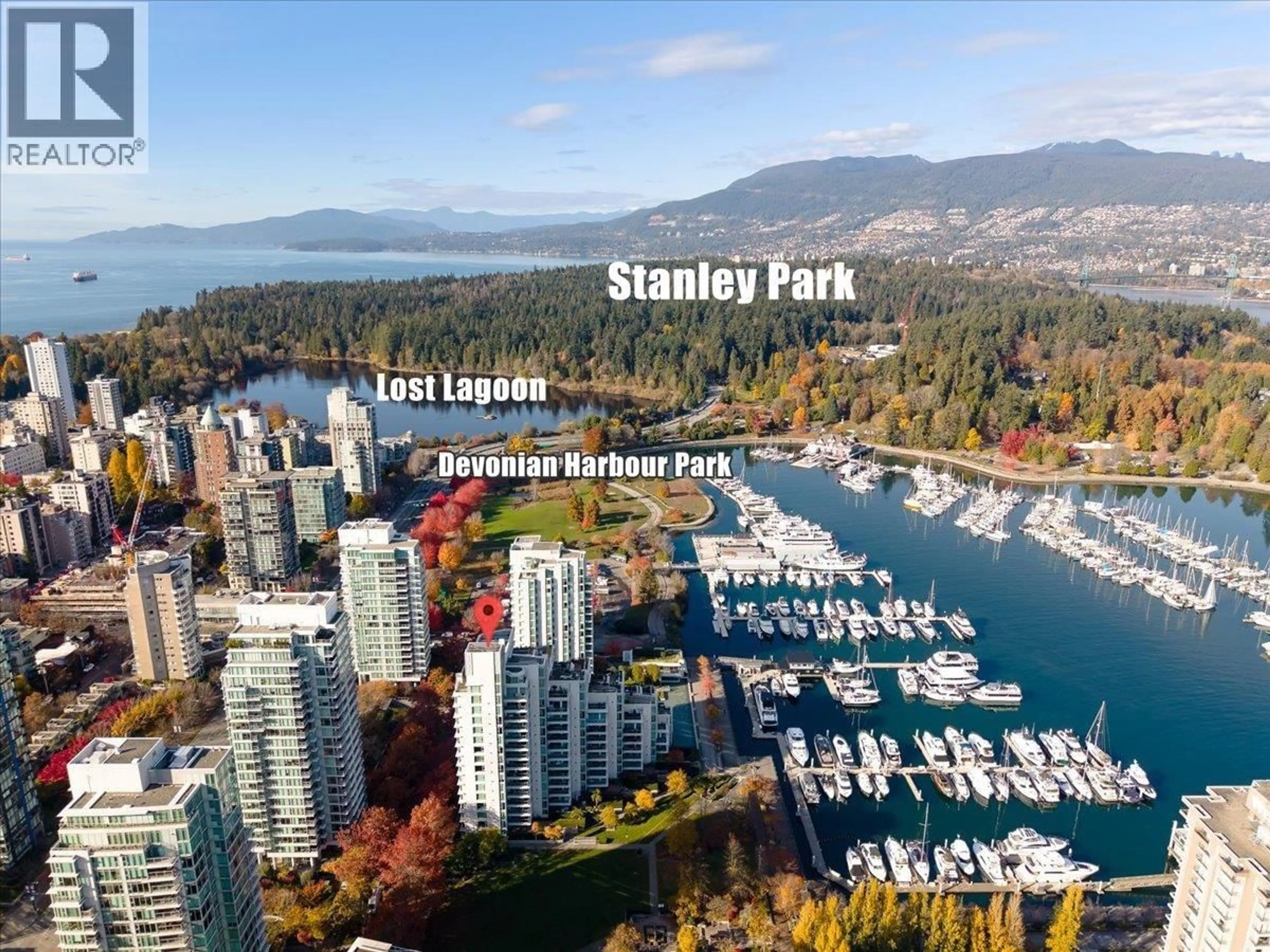 A pic from outside/outdoor area/front of a property/back of a property/a pic from drone, water/lake/river/ocean view for 205 - 1717 BAYSHORE DRIVE, Vancouver British Columbia V6G3H3