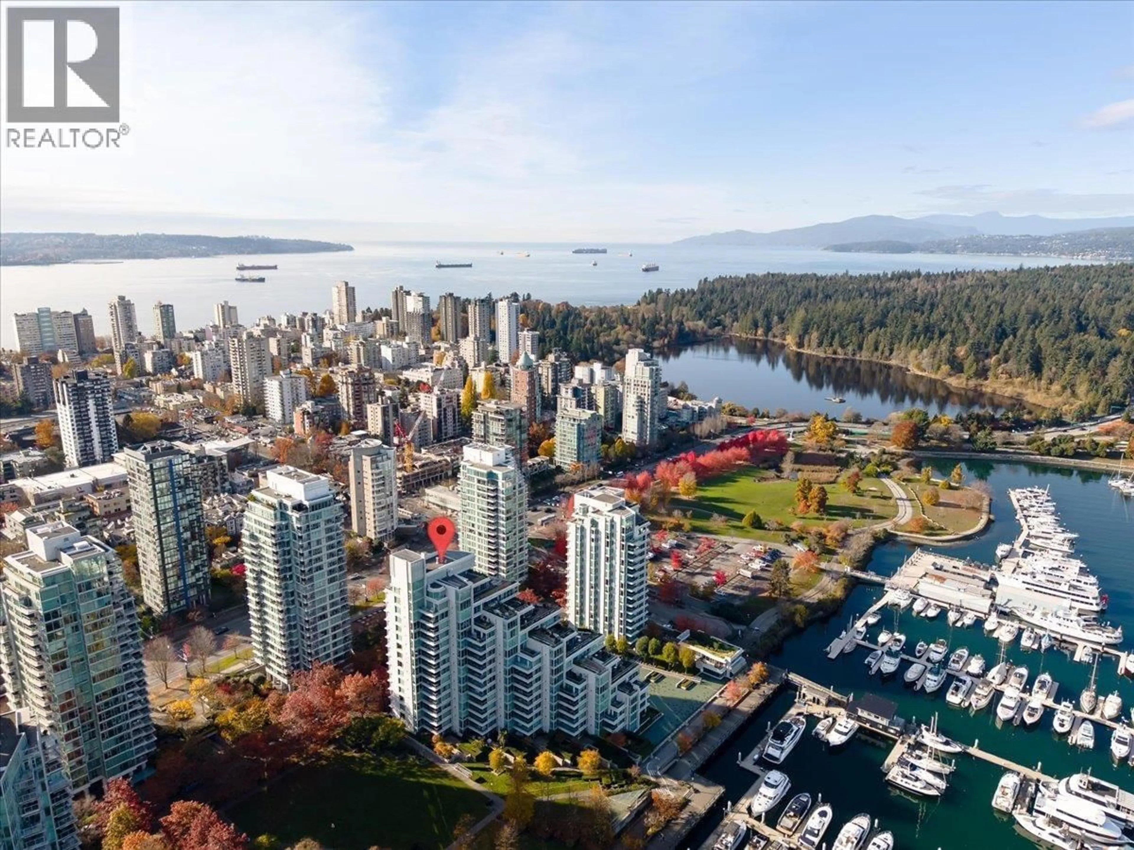 A pic from outside/outdoor area/front of a property/back of a property/a pic from drone, water/lake/river/ocean view for 205 - 1717 BAYSHORE DRIVE, Vancouver British Columbia V6G3H3