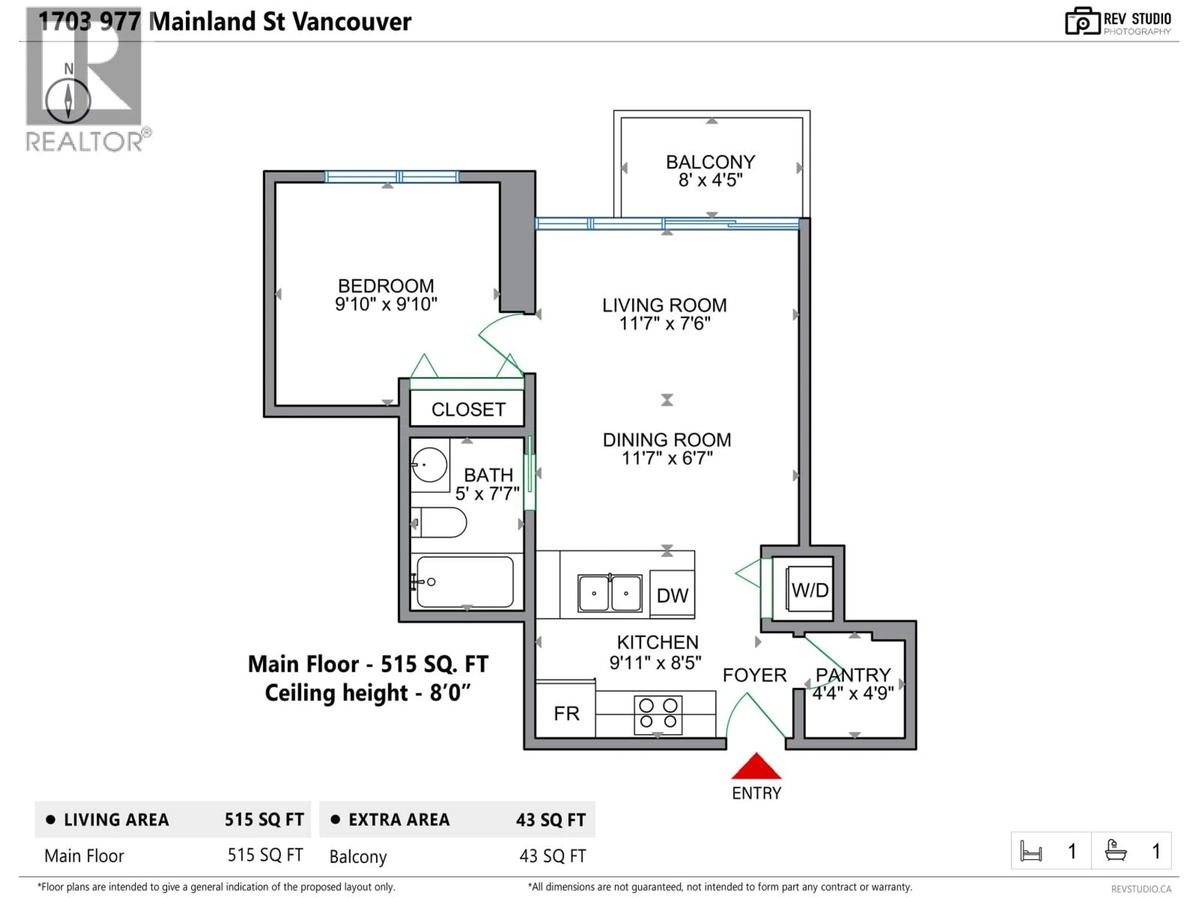 Floor plan for 1703 - 977 MAINLAND STREET, Vancouver British Columbia V6B1T2