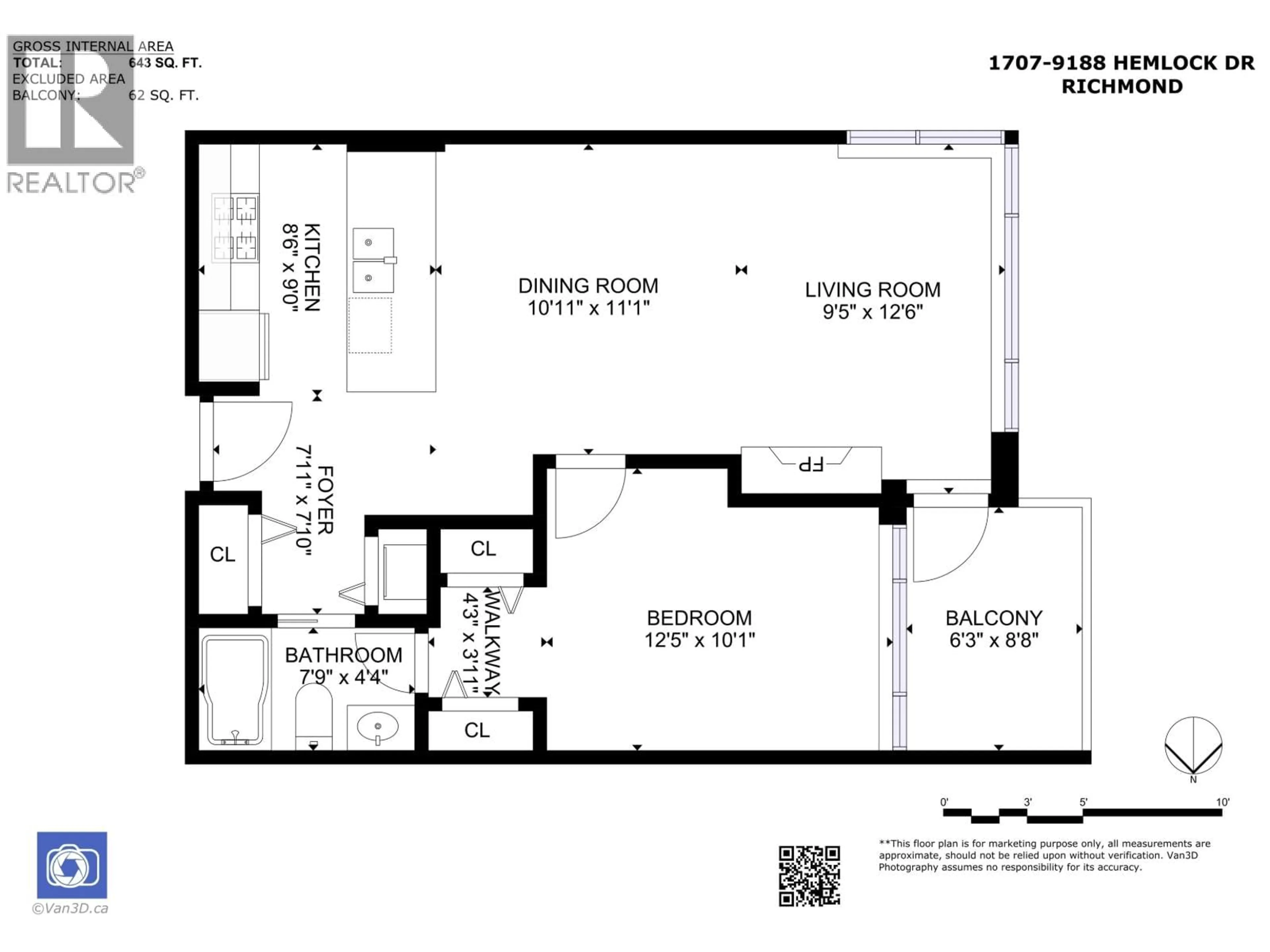 Floor plan for 1707 - 9188 HEMLOCK DRIVE, Richmond British Columbia V6Y4J7