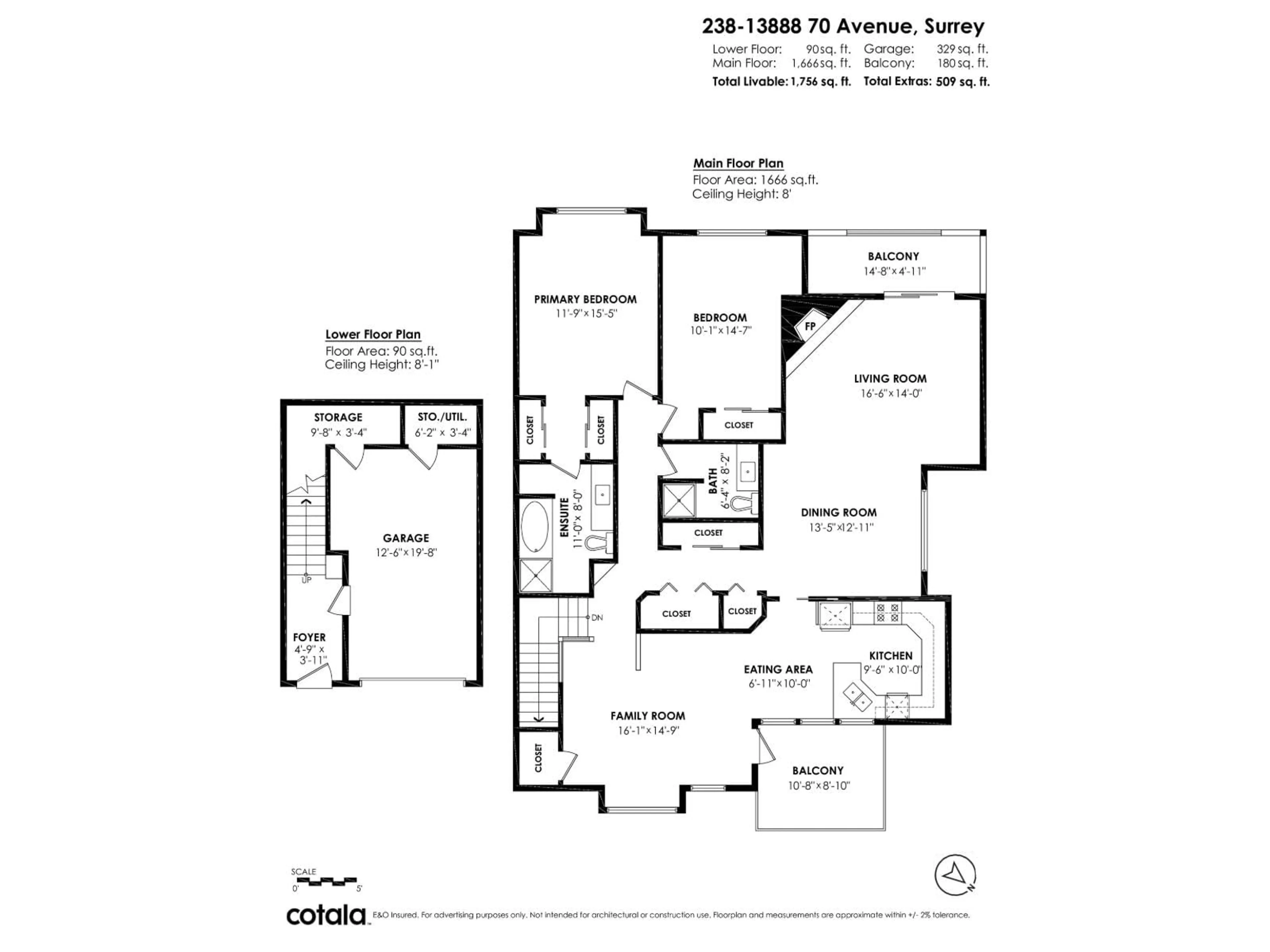 Floor plan for 238 - 13888 70, Surrey British Columbia V3W0R8