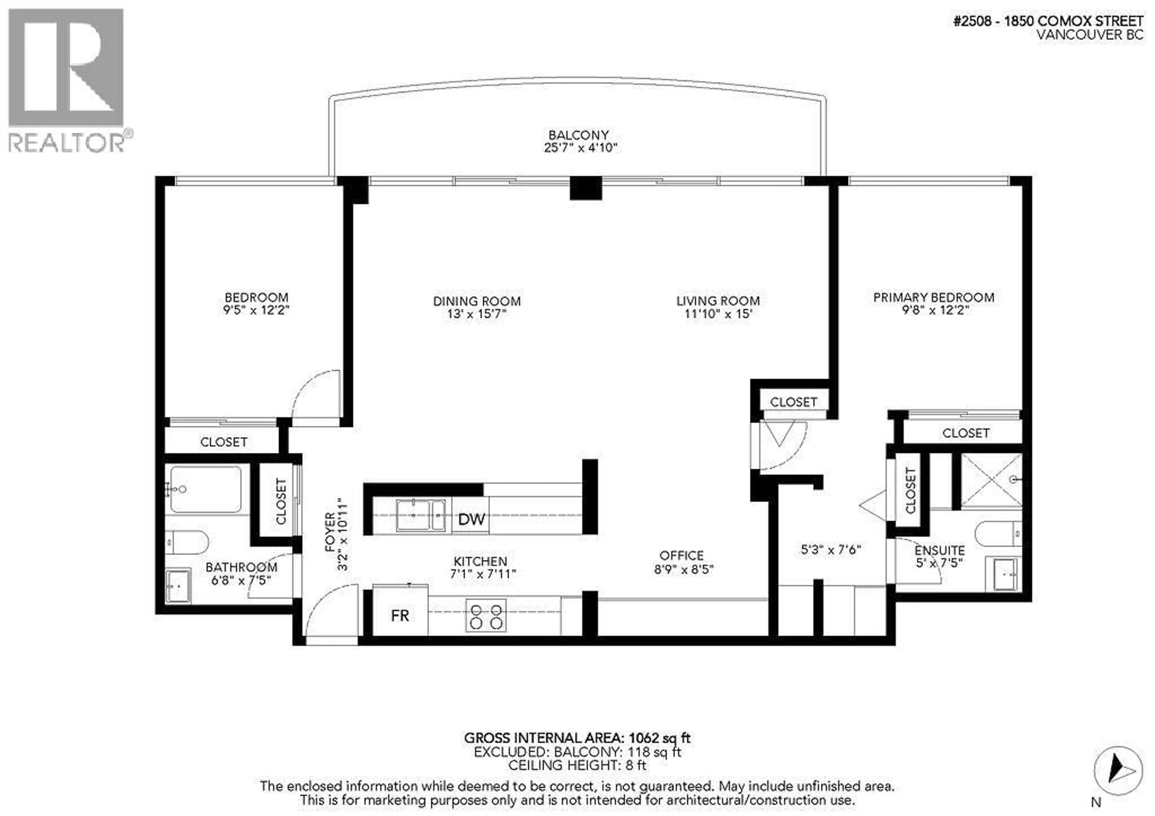 Floor plan for 2508 - 1850 COMOX STREET, Vancouver British Columbia V6G1R3