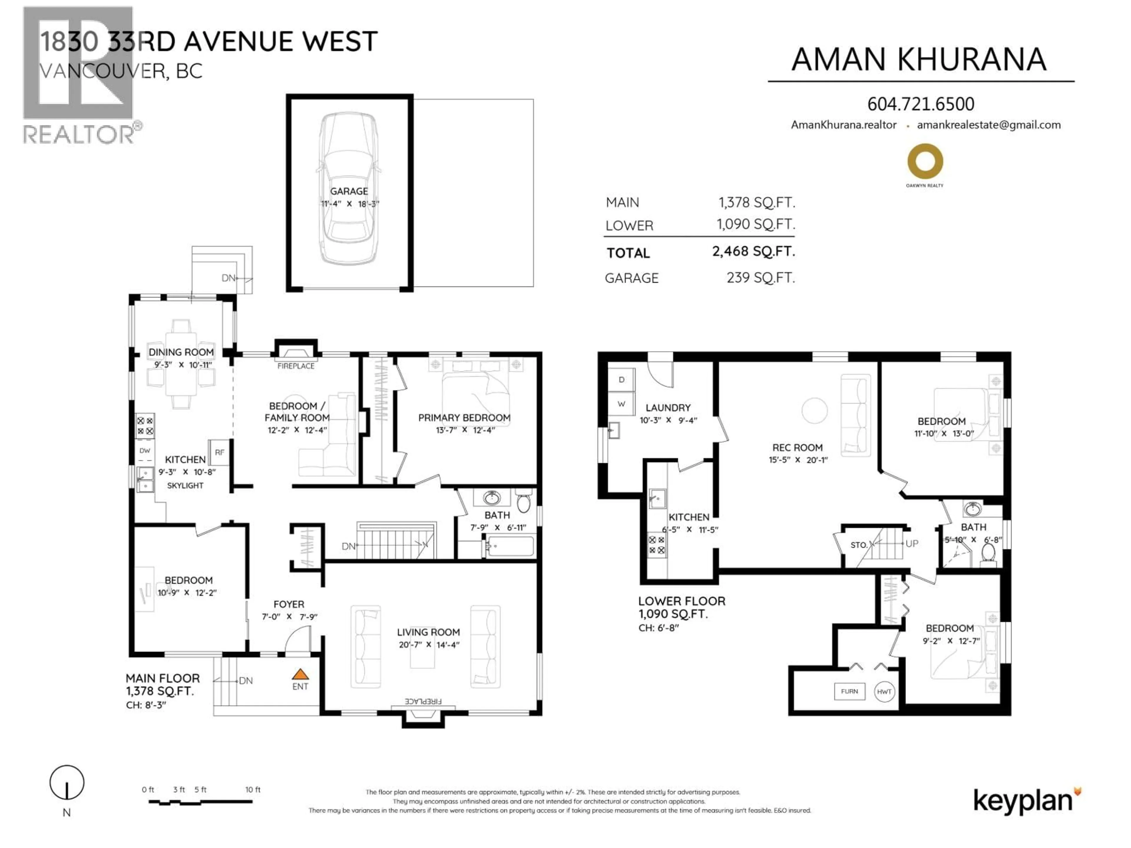 Floor plan for 1830 33RD AVENUE, Vancouver British Columbia V6M1B2