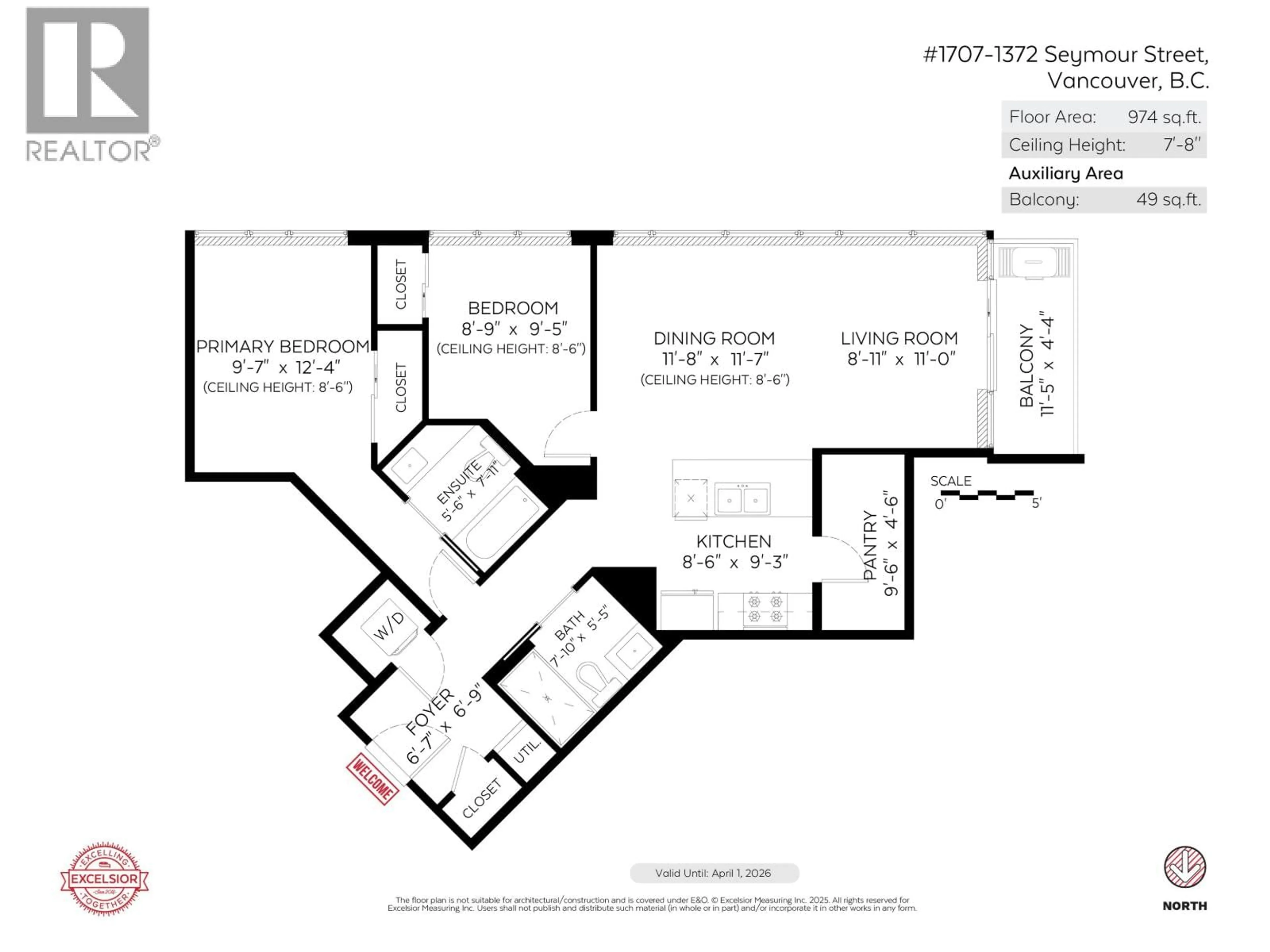 Floor plan for 1707 - 1372 SEYMOUR STREET, Vancouver British Columbia V6B0L1