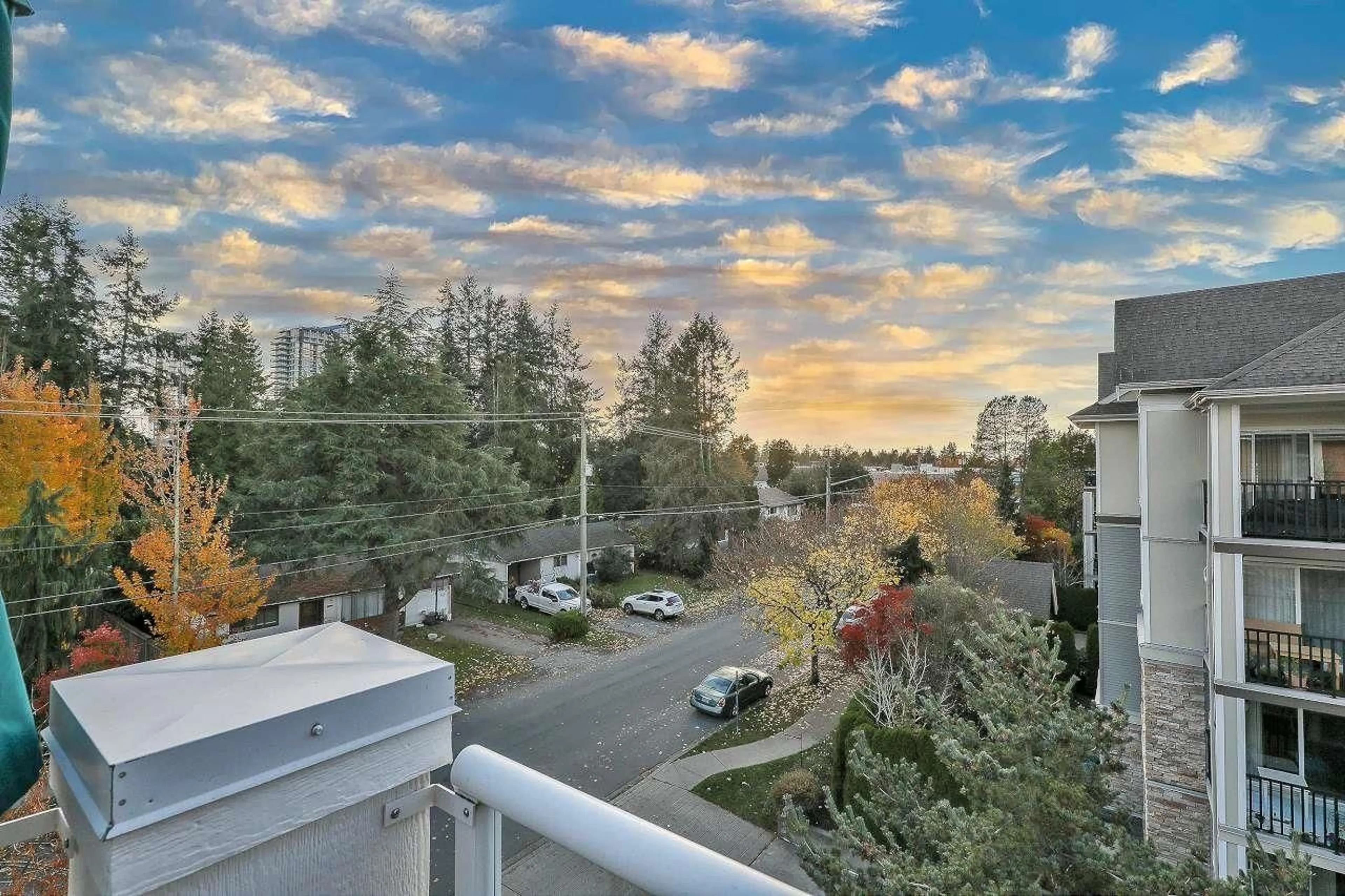 Patio, city buildings view from balcony for 407 - 15299 17A, Surrey British Columbia V4A1V4