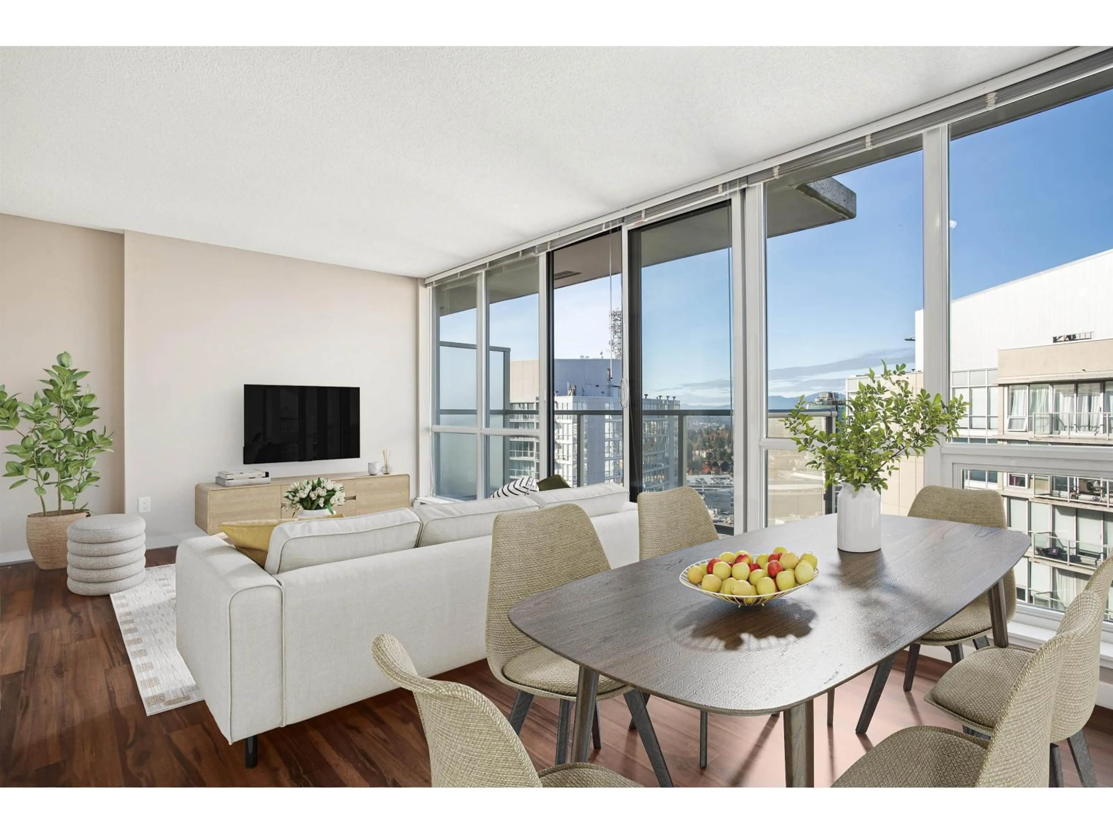 Living room with furniture, wood/laminate floor for 3601 - 9981 WHALLEY BOULEVARD, Surrey British Columbia V3T0G6