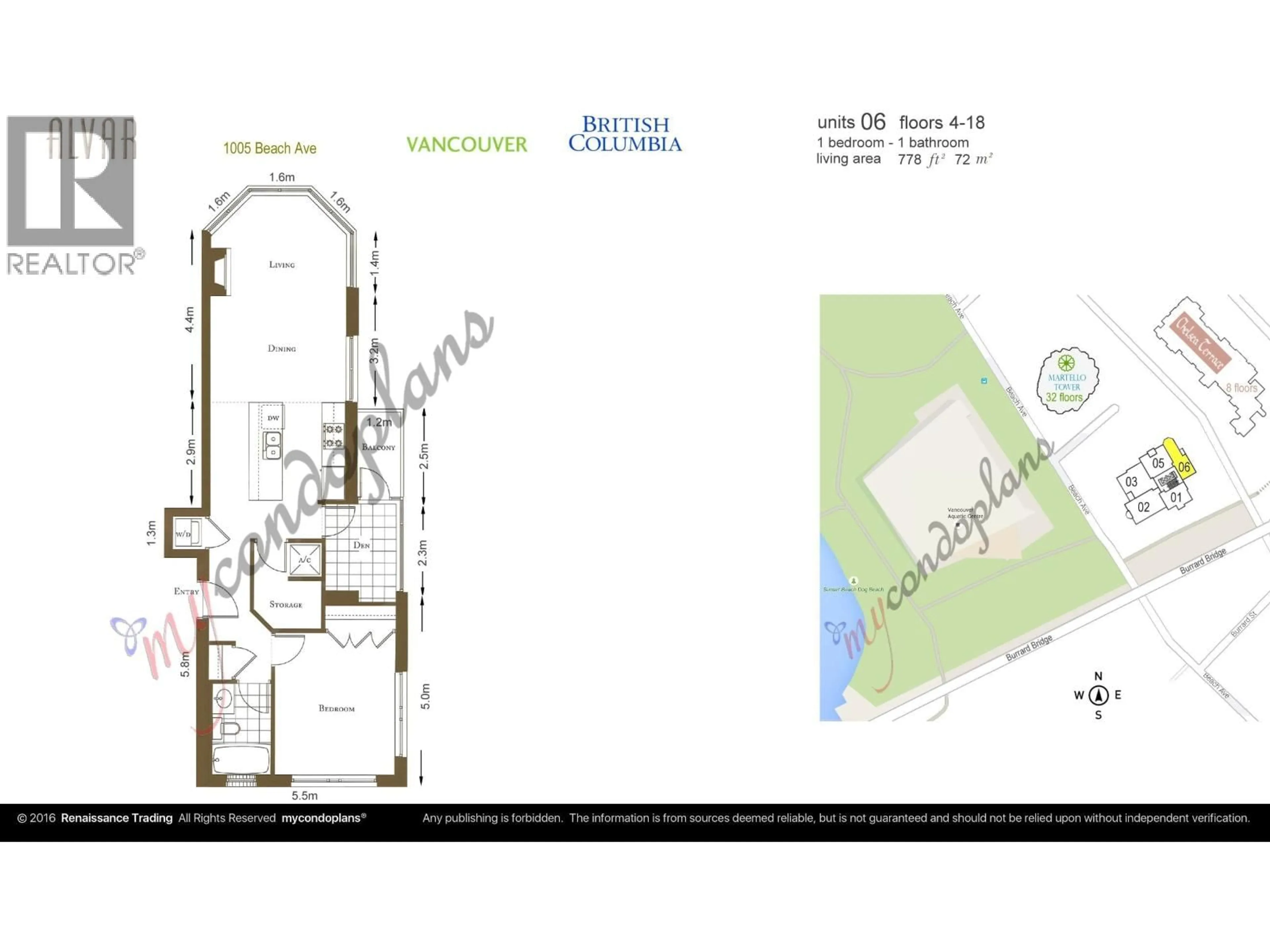 Floor plan for 1506 - 1005 BEACH AVENUE, Vancouver British Columbia V6E3W2